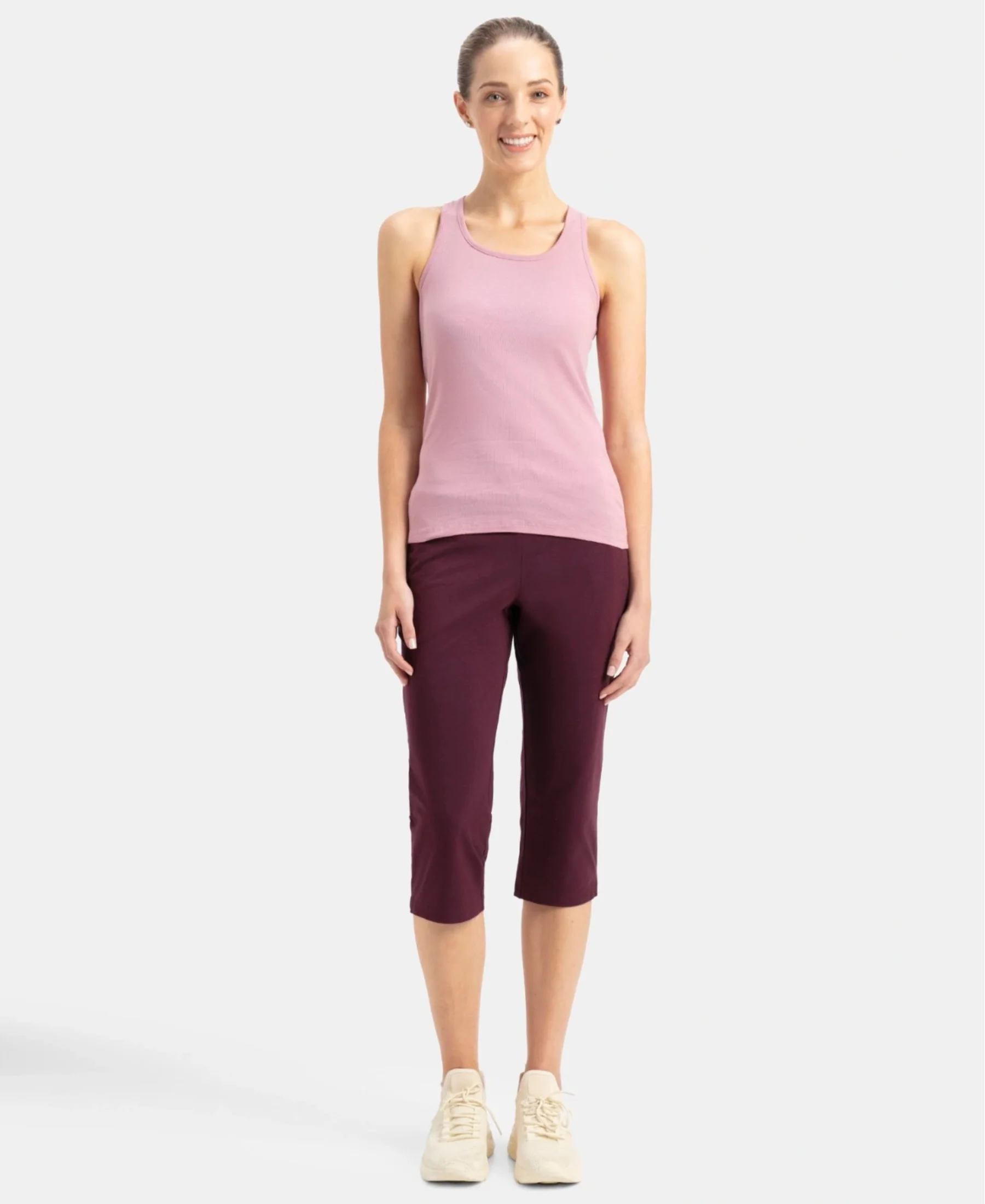 Super Combed Cotton Rib Fabric Slim Fit Solid Racerback Styled Tank Top - Lilas - Image 4
