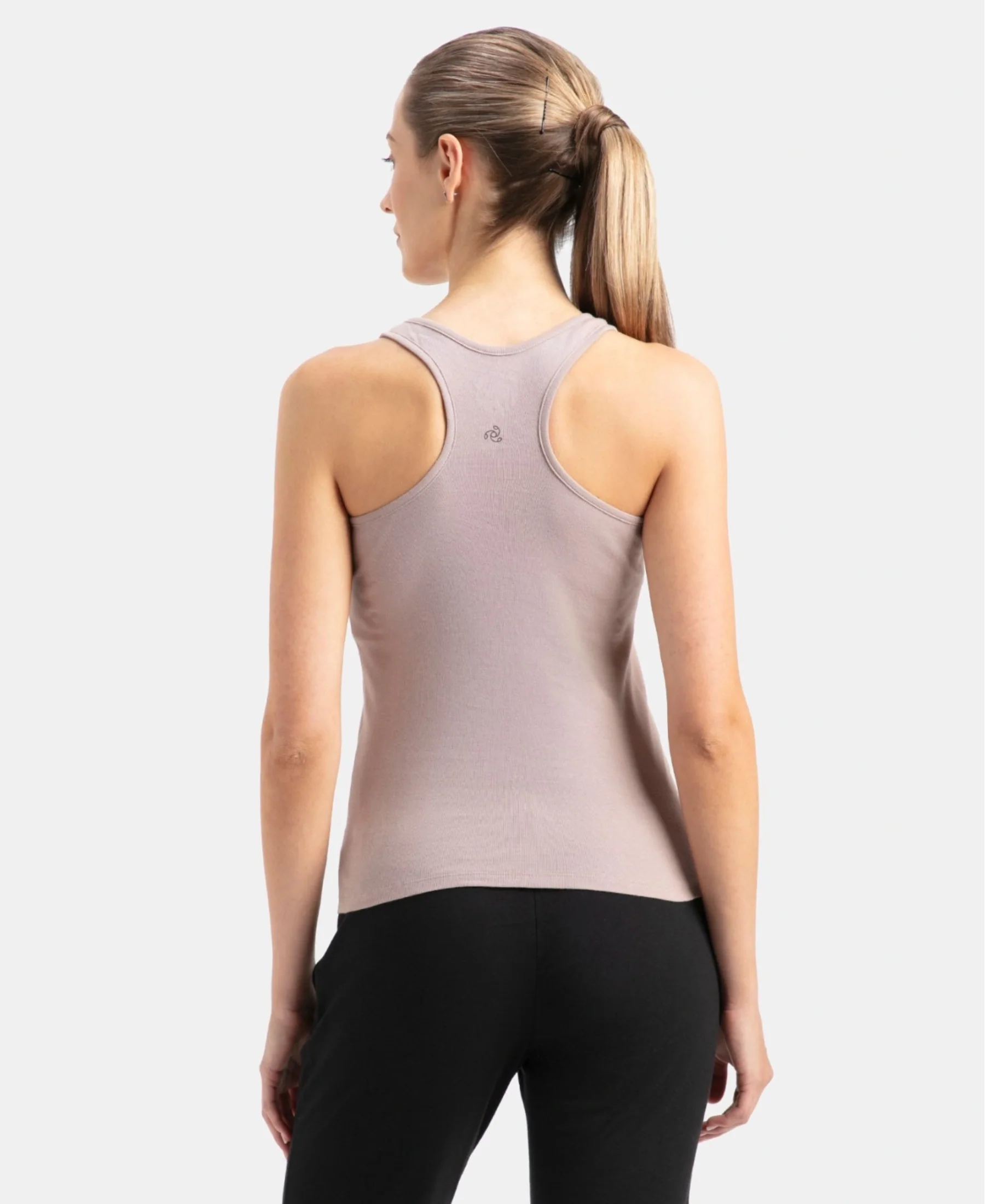 Super Combed Cotton Rib Fabric Slim Fit Solid Racerback Styled Tank Top - Mocha - Image 3