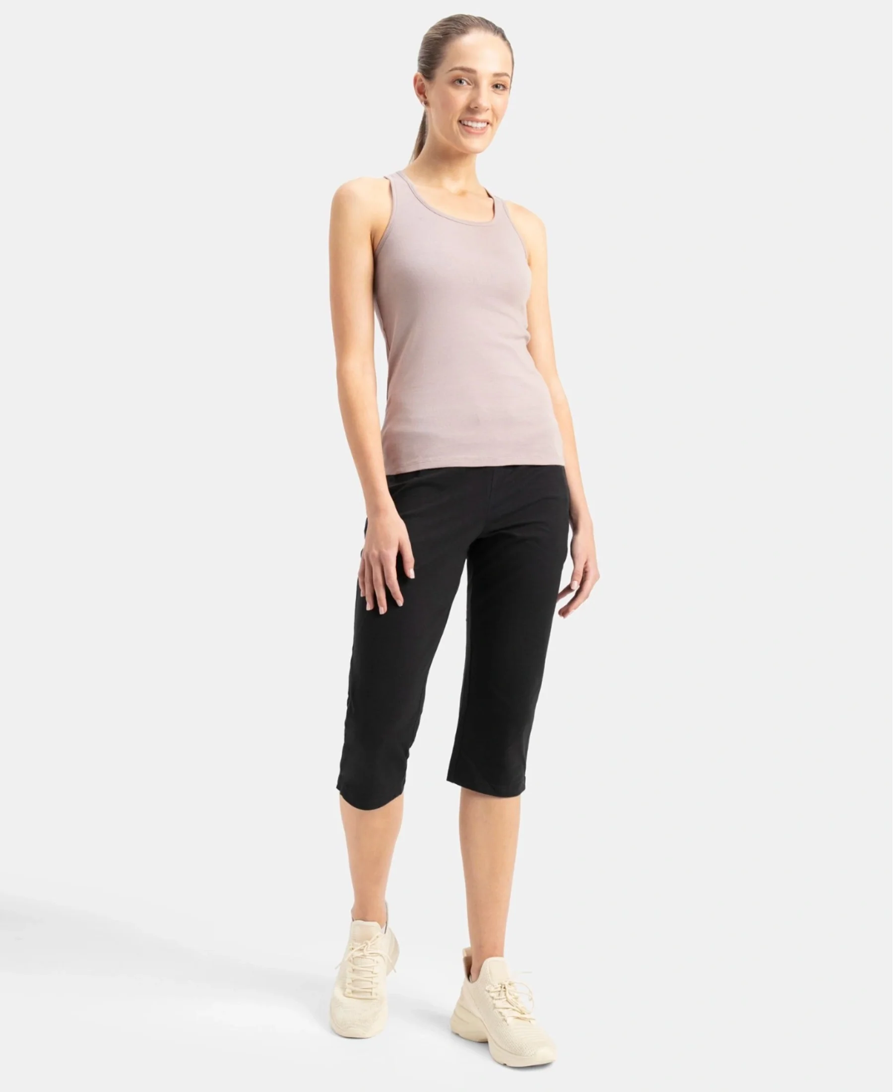 Super Combed Cotton Rib Fabric Slim Fit Solid Racerback Styled Tank Top - Mocha - Image 4