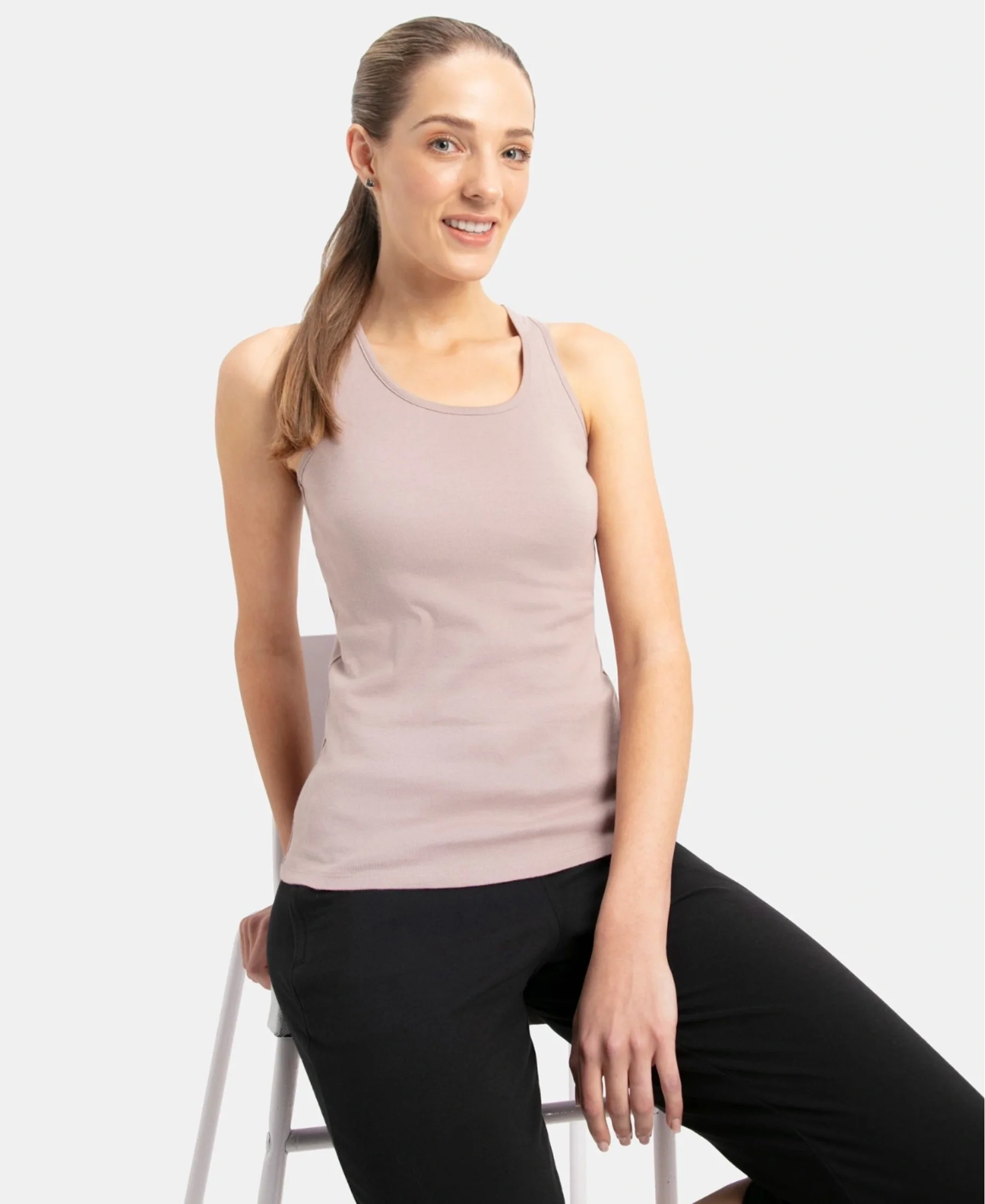 Super Combed Cotton Rib Fabric Slim Fit Solid Racerback Styled Tank Top - Mocha - Image 5