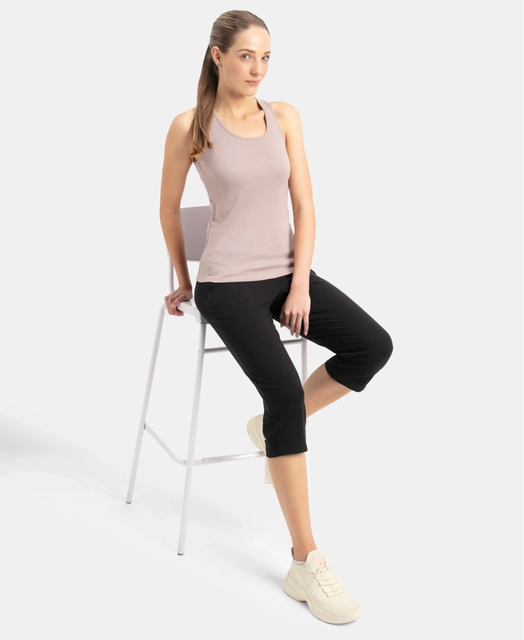 Super Combed Cotton Rib Fabric Slim Fit Solid Racerback Styled Tank Top - Mocha - Image 6