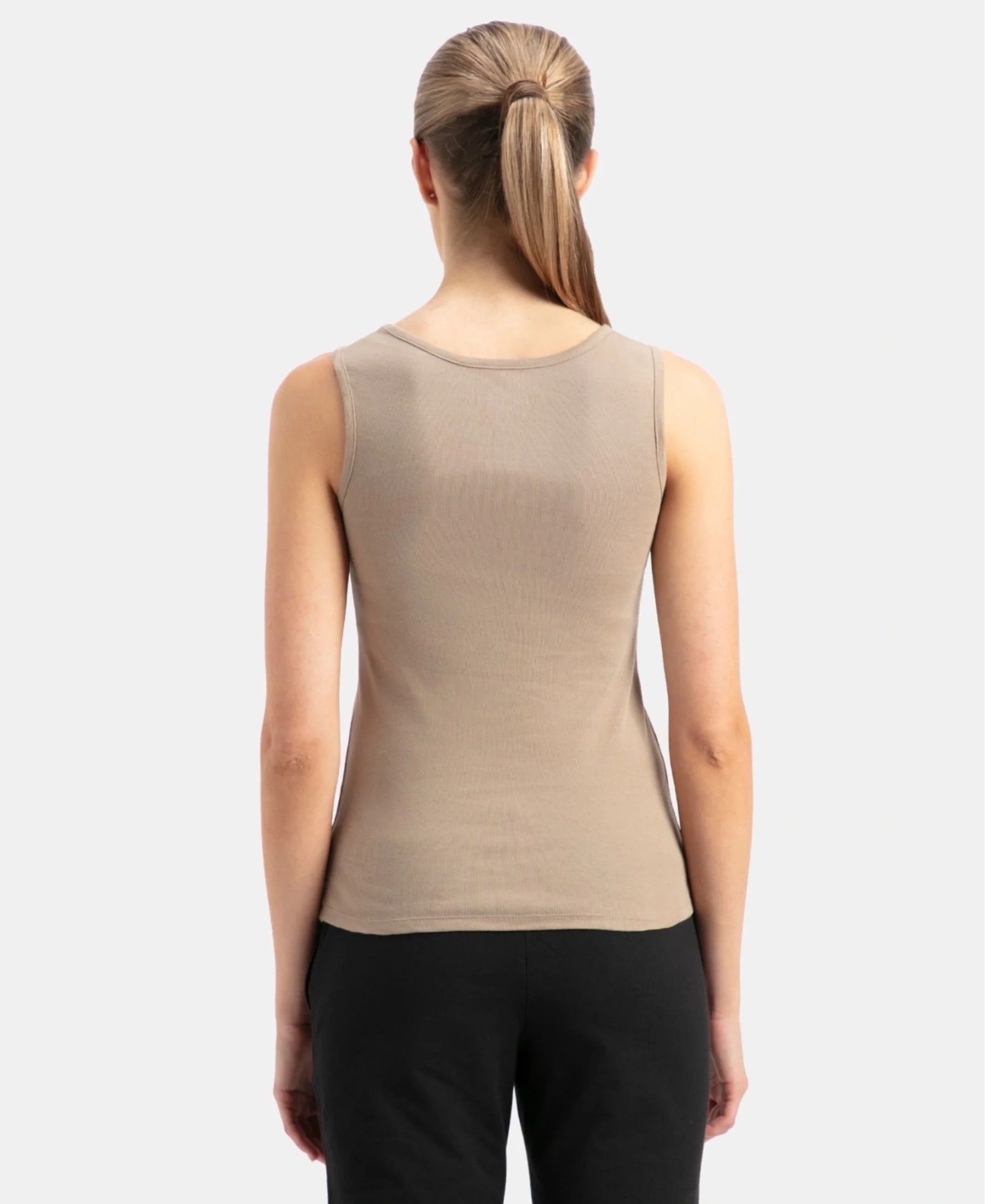 Super Combed Cotton Rib Fabric Slim Fit Solid Tank Top - Desert Taupe - Image 3