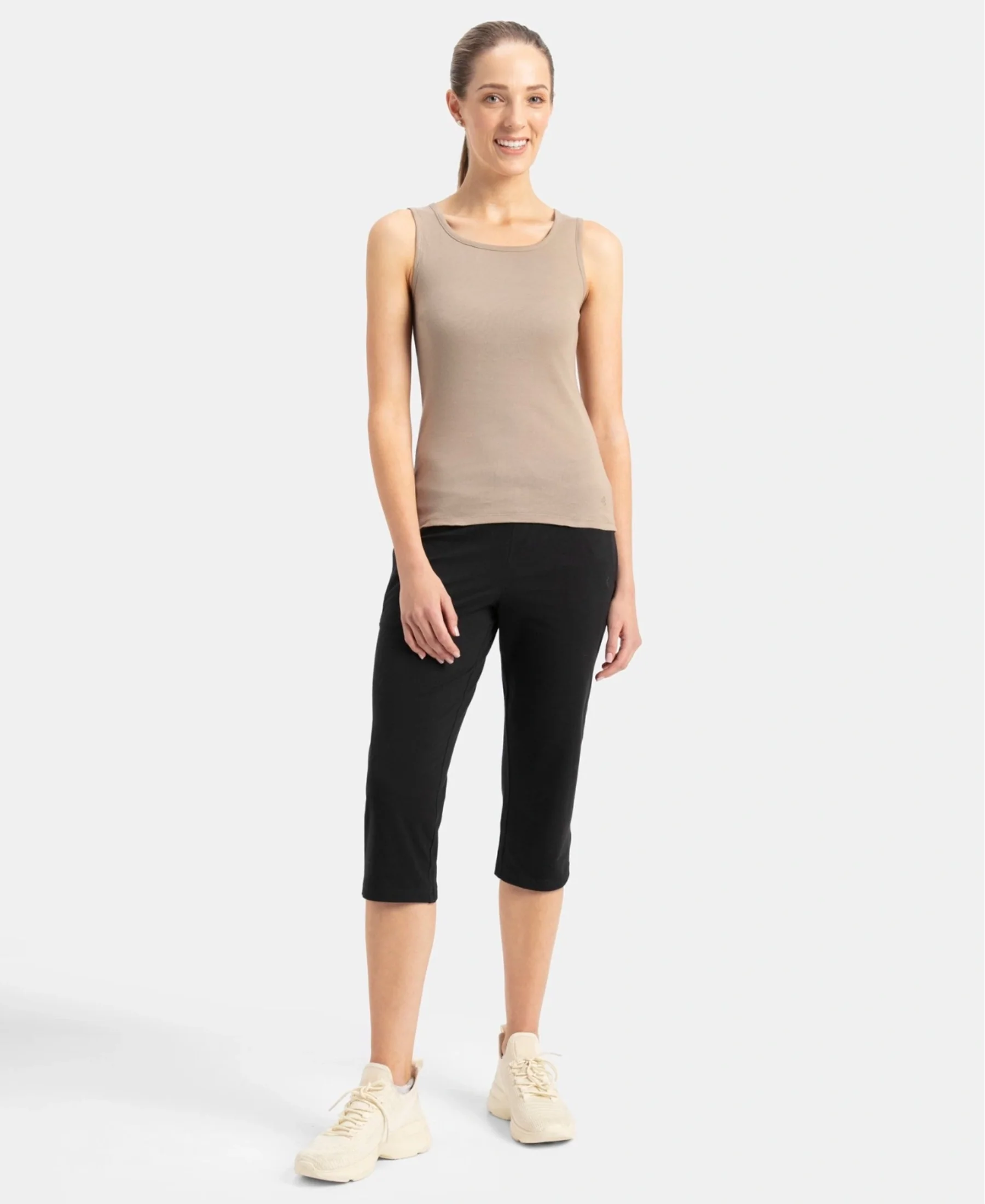 Super Combed Cotton Rib Fabric Slim Fit Solid Tank Top - Desert Taupe - Image 4