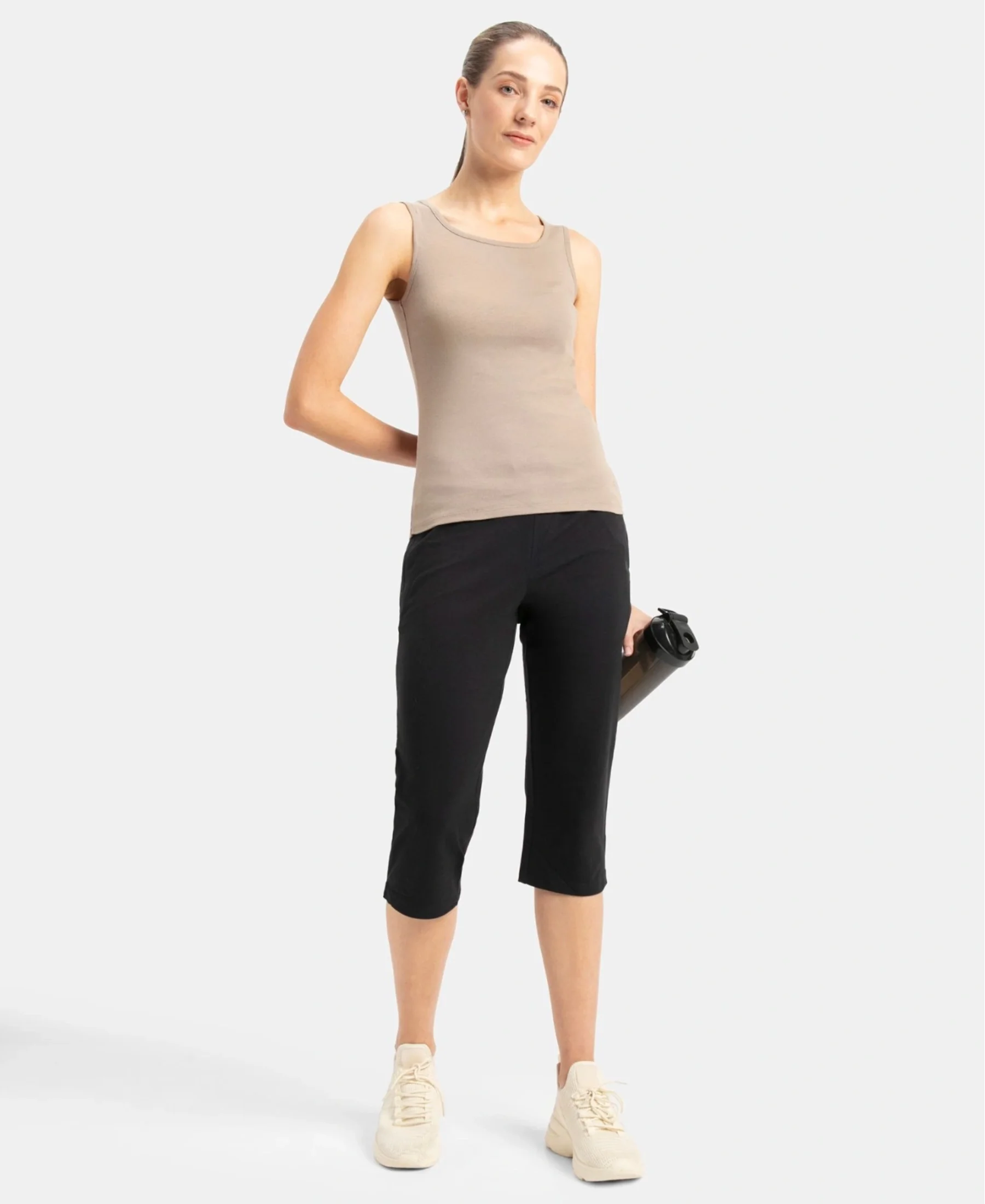 Super Combed Cotton Rib Fabric Slim Fit Solid Tank Top - Desert Taupe - Image 6