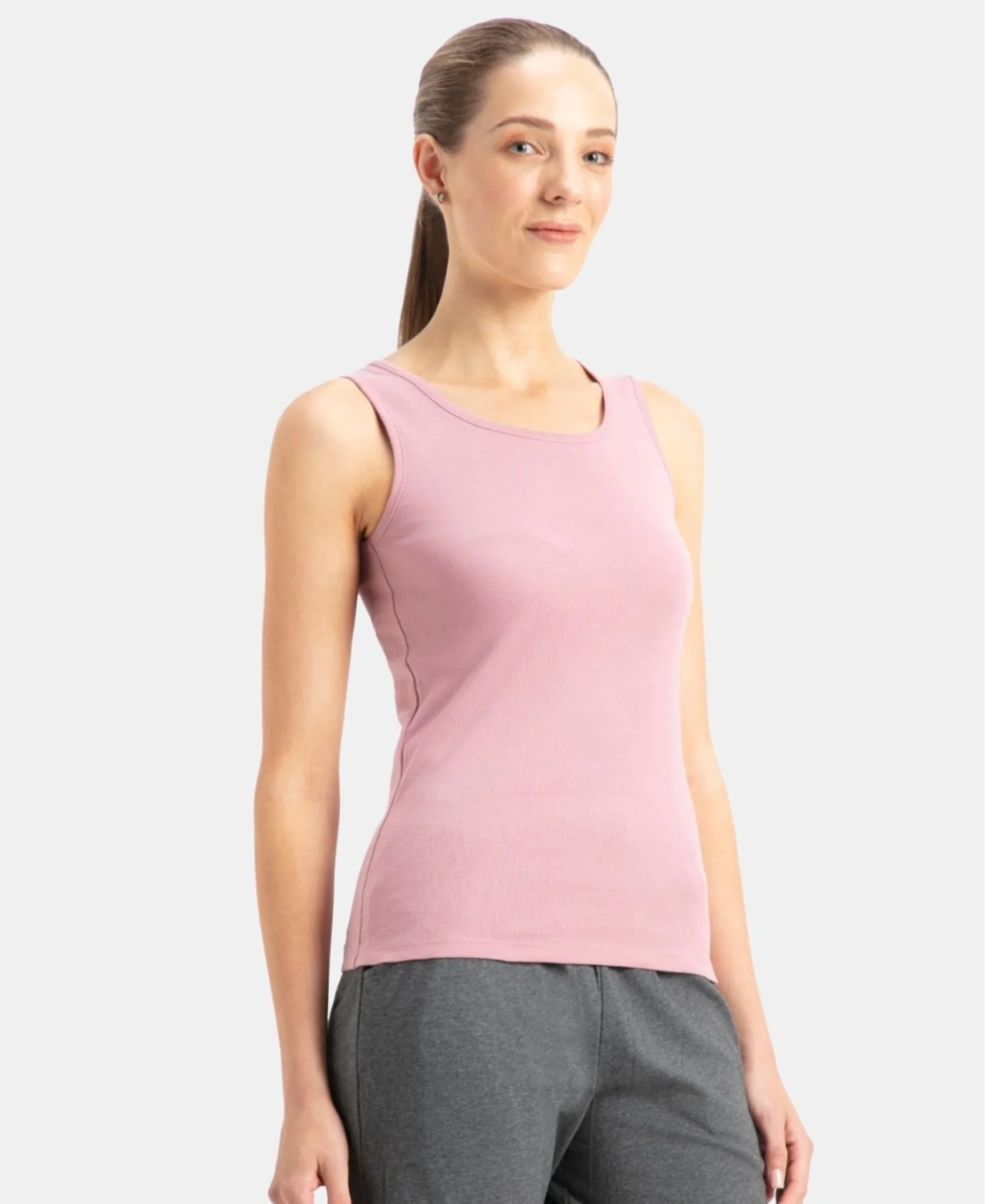 Super Combed Cotton Rib Fabric Slim Fit Solid Tank Top - Lilas - Image 2