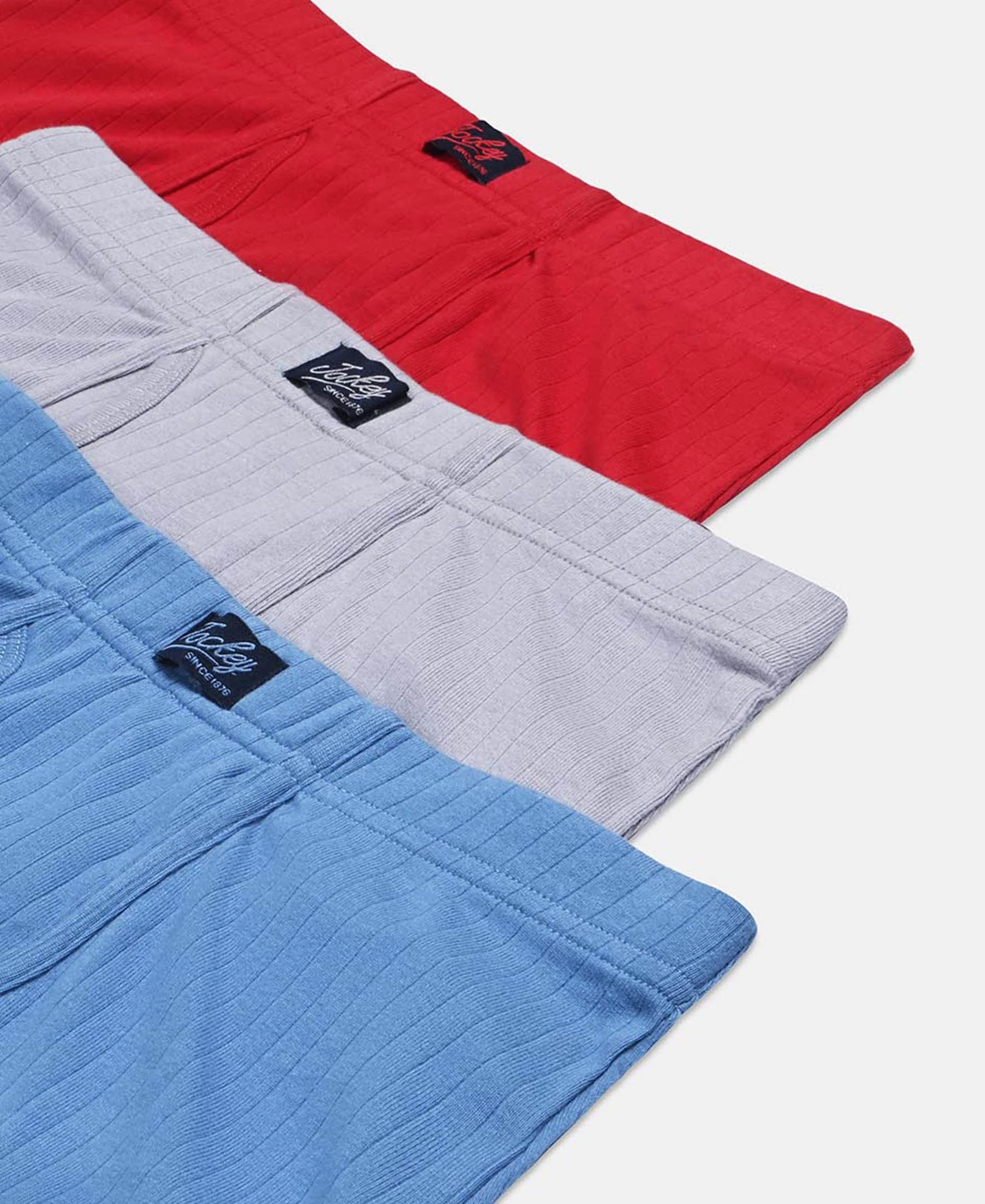 Super Combed Cotton Rib Fabric Solid Trunk with Front Open Fly and Ultrasoft Waistband - Coronet Blue, Chilli Pepper & Sleet (Pack of 3) - Image 4