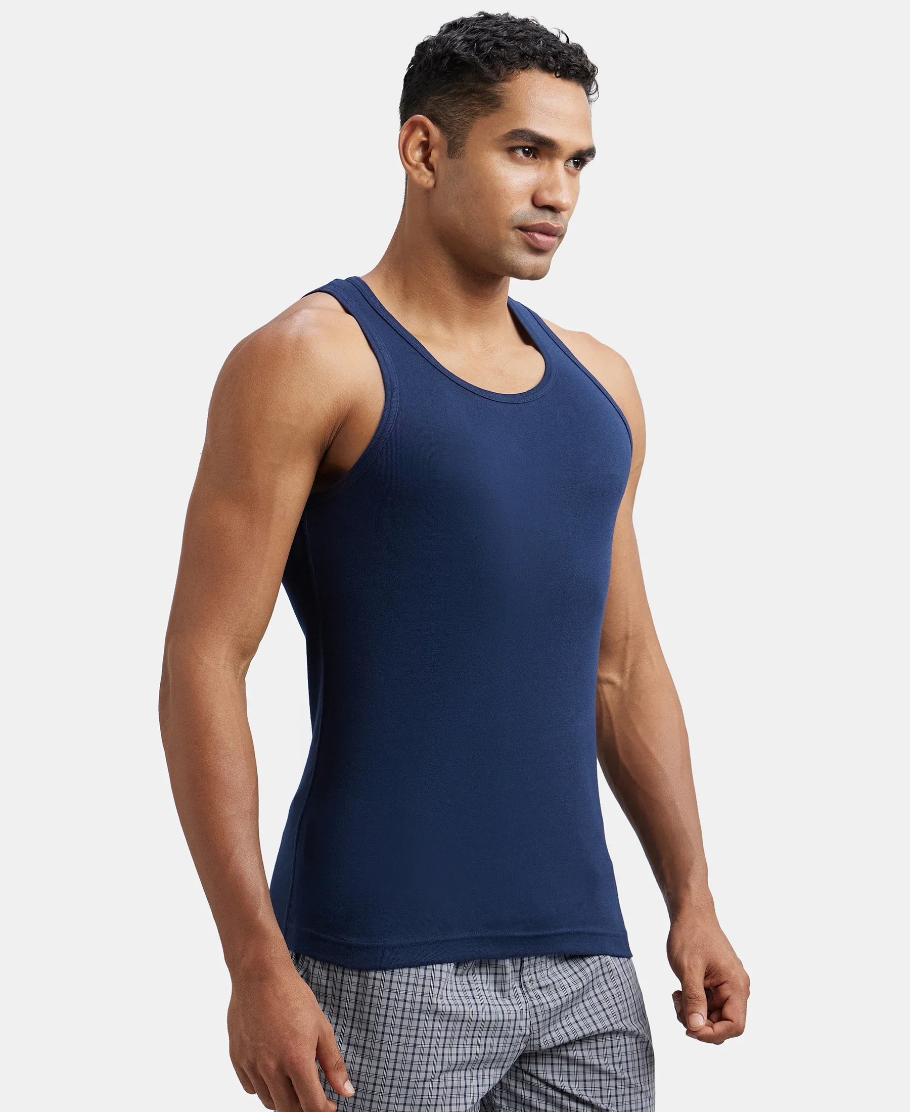Super Combed Cotton Rib Round Neck Sleeveless Vest - Deep Navy - Image 2