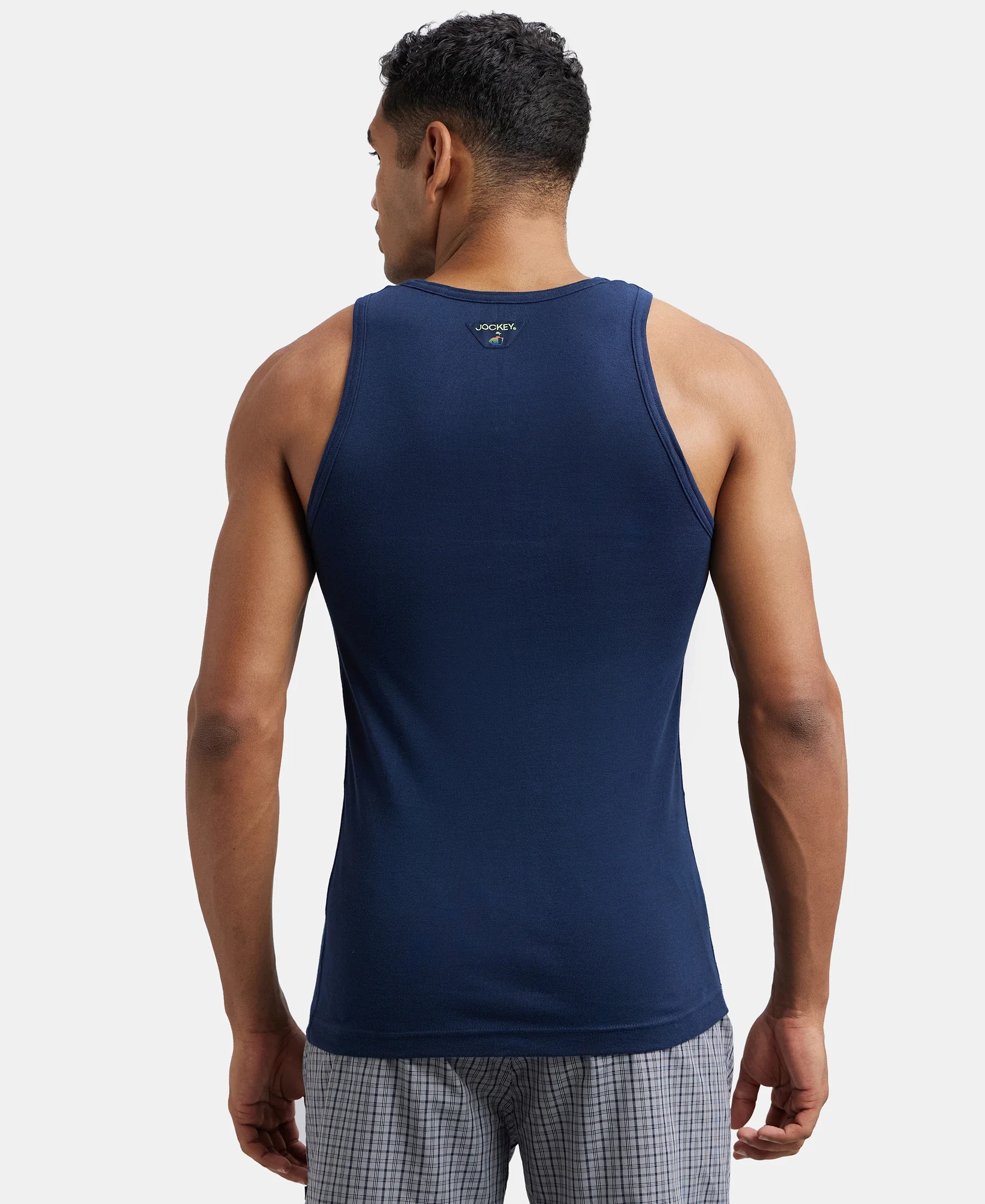 Super Combed Cotton Rib Round Neck Sleeveless Vest - Deep Navy - Image 3