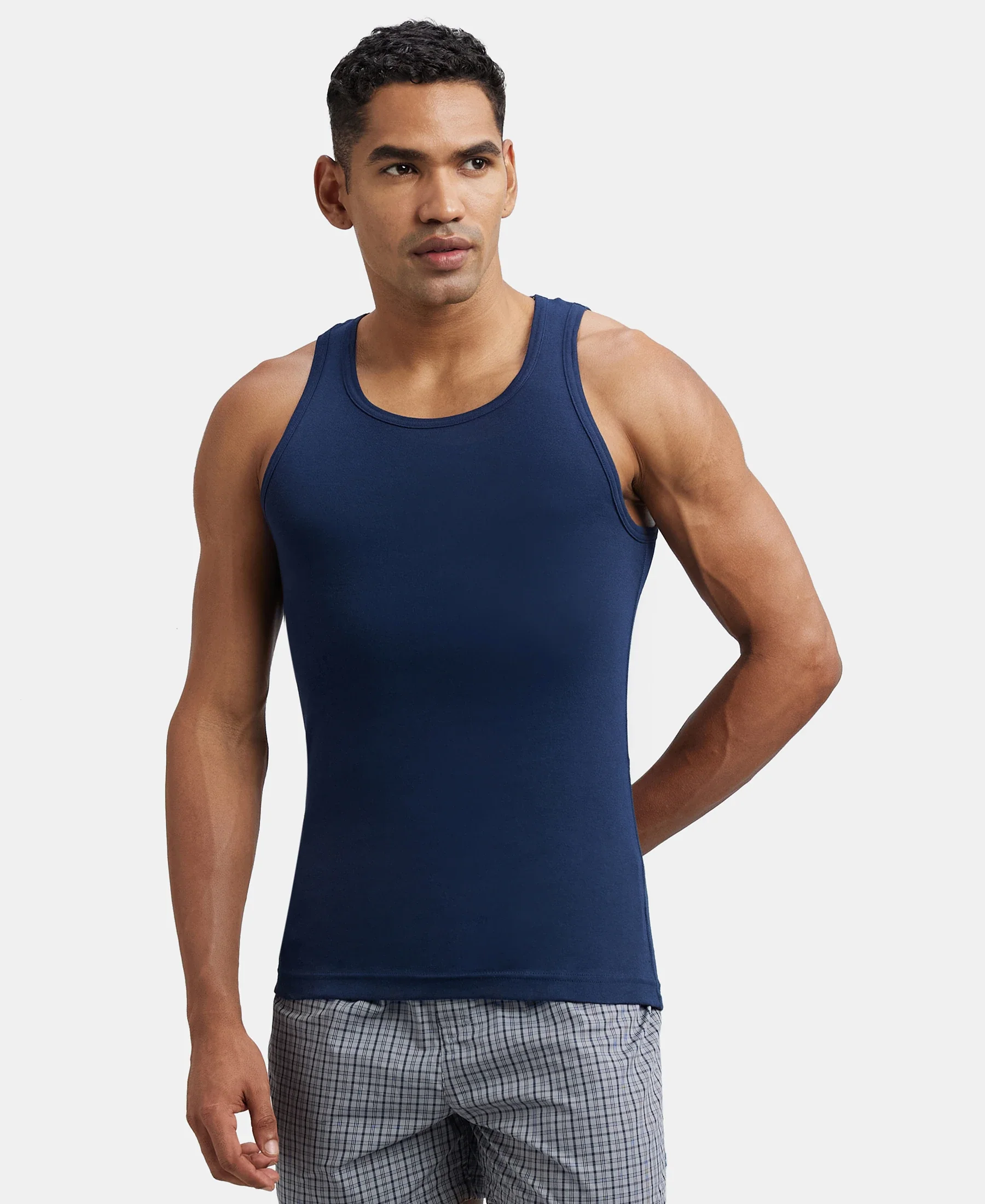 Super Combed Cotton Rib Round Neck Sleeveless Vest - Deep Navy - Image 5