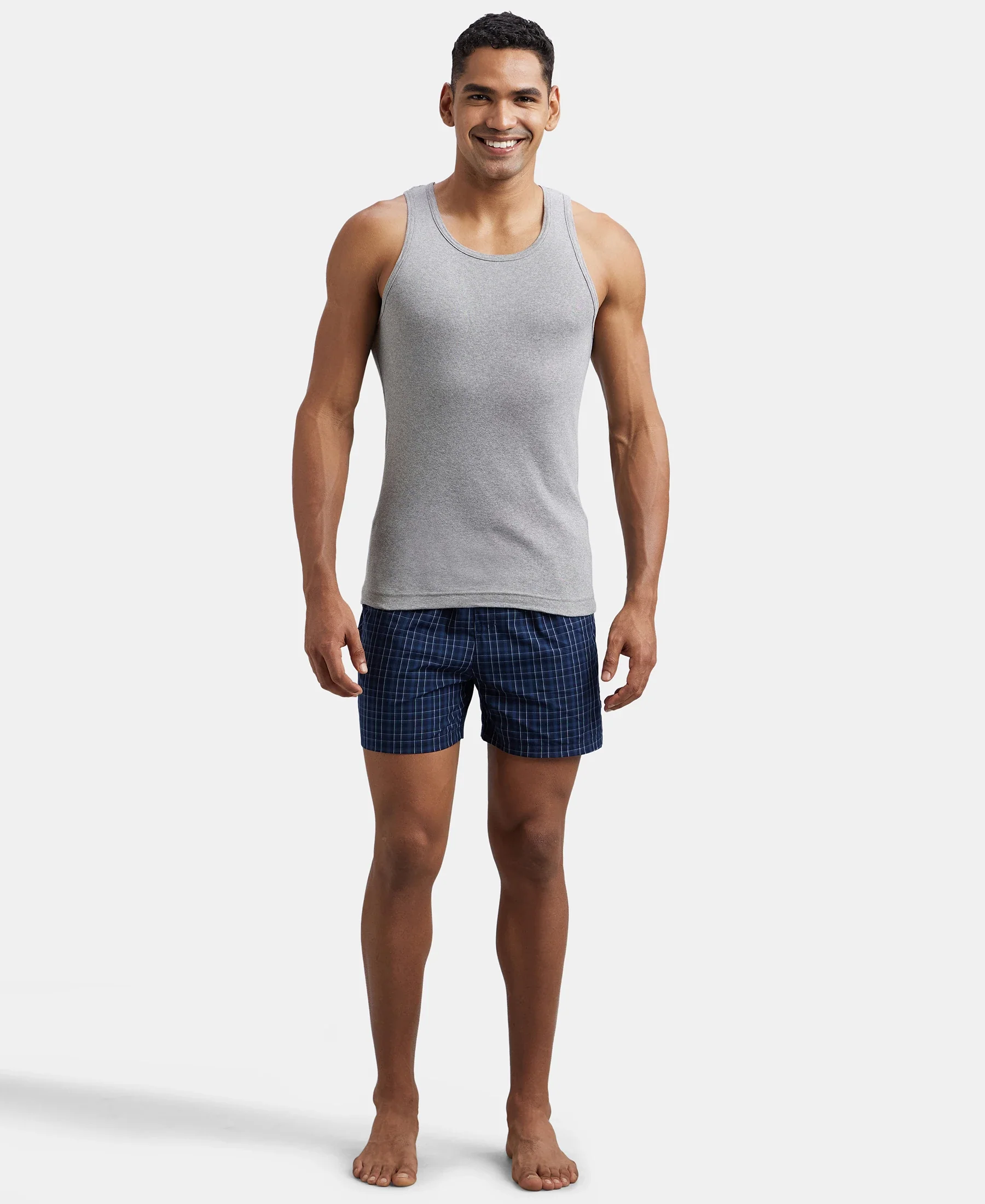 Super Combed Cotton Rib Round Neck Sleeveless Vest - Grey Melange & Teal Green - Image 4