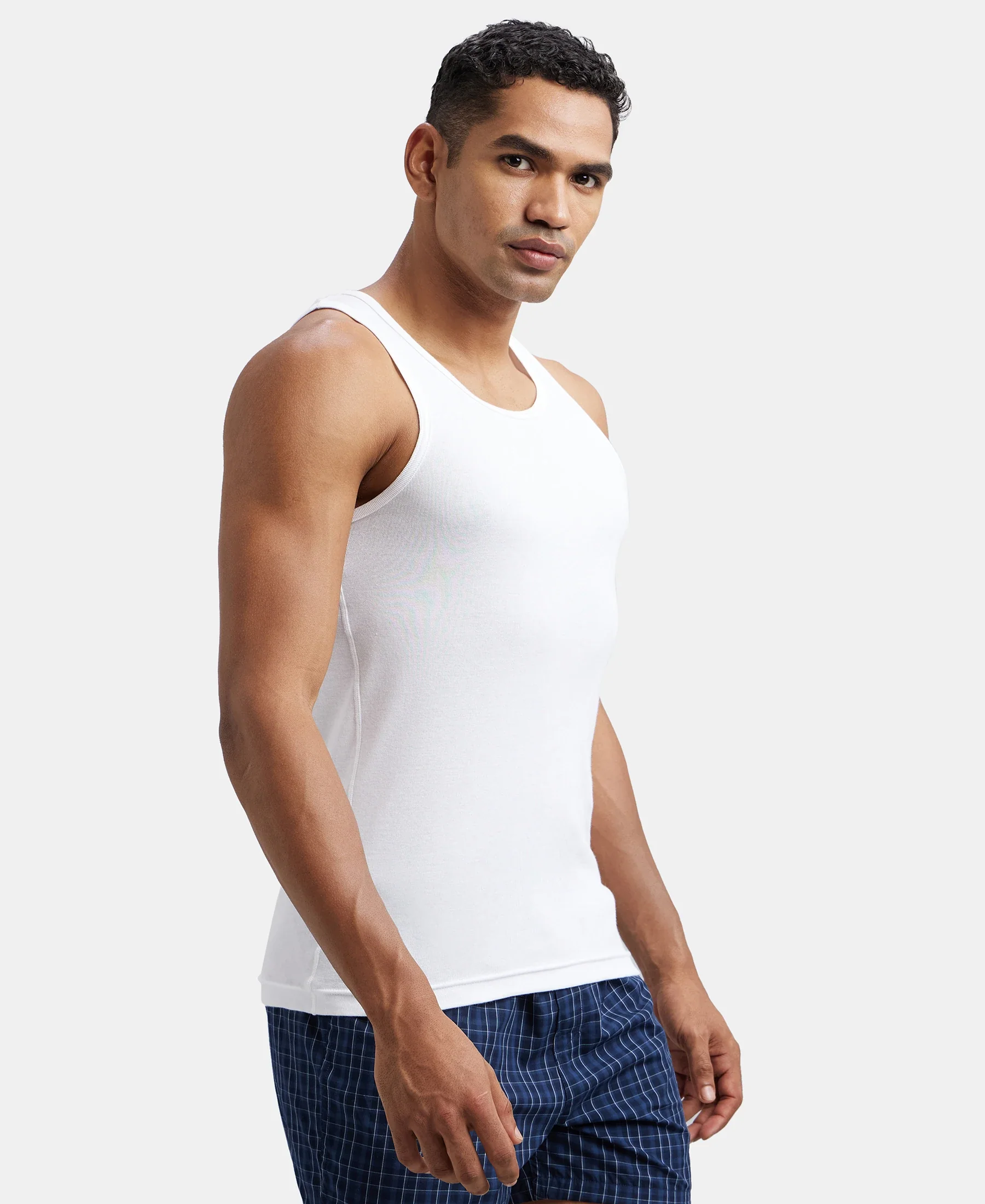 Super Combed Cotton Rib Round Neck Sleeveless Vest - White - Image 2