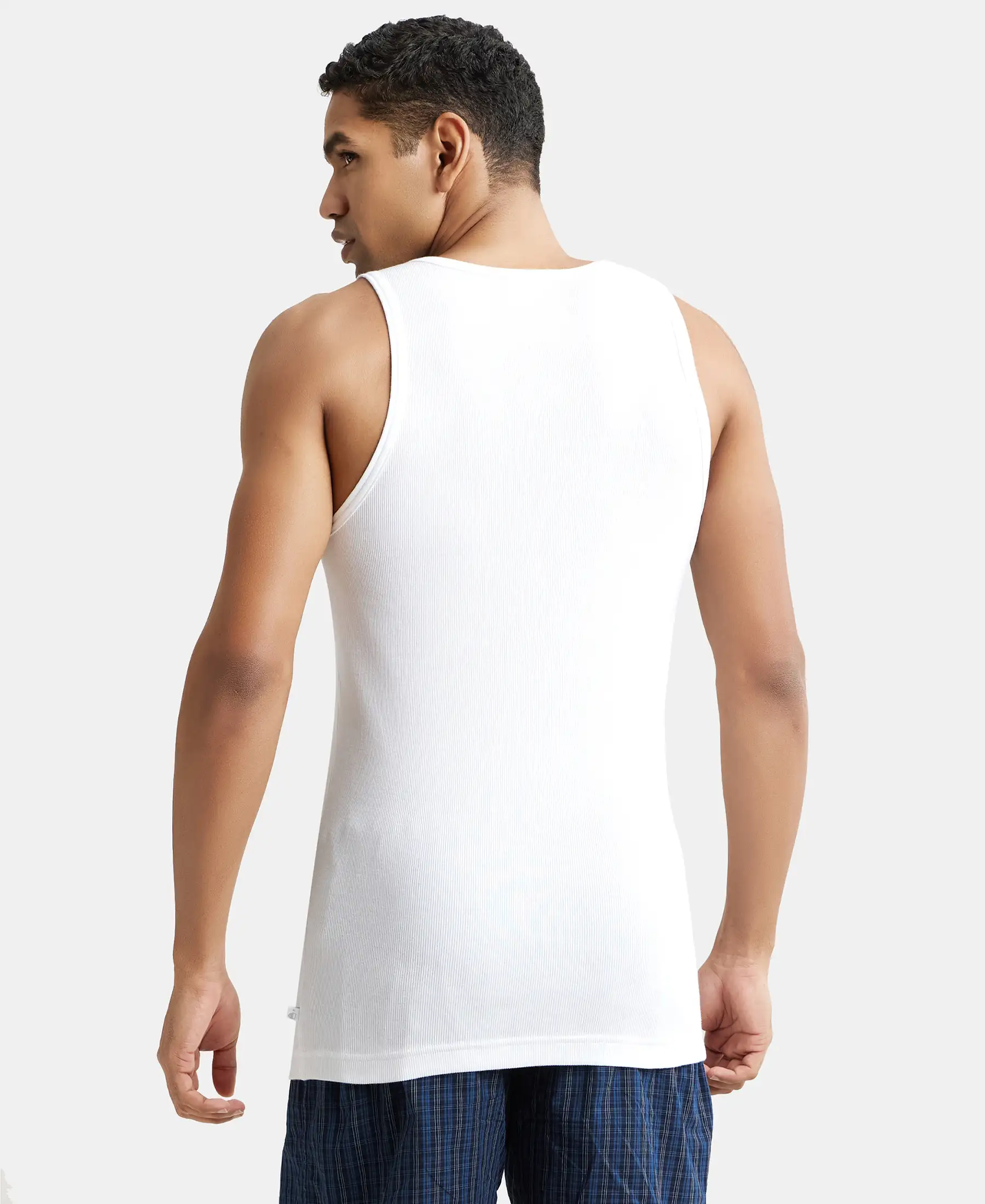Super Combed Cotton Rib Round Neck Sleeveless Vest with StayFresh Properties - White - Image 3