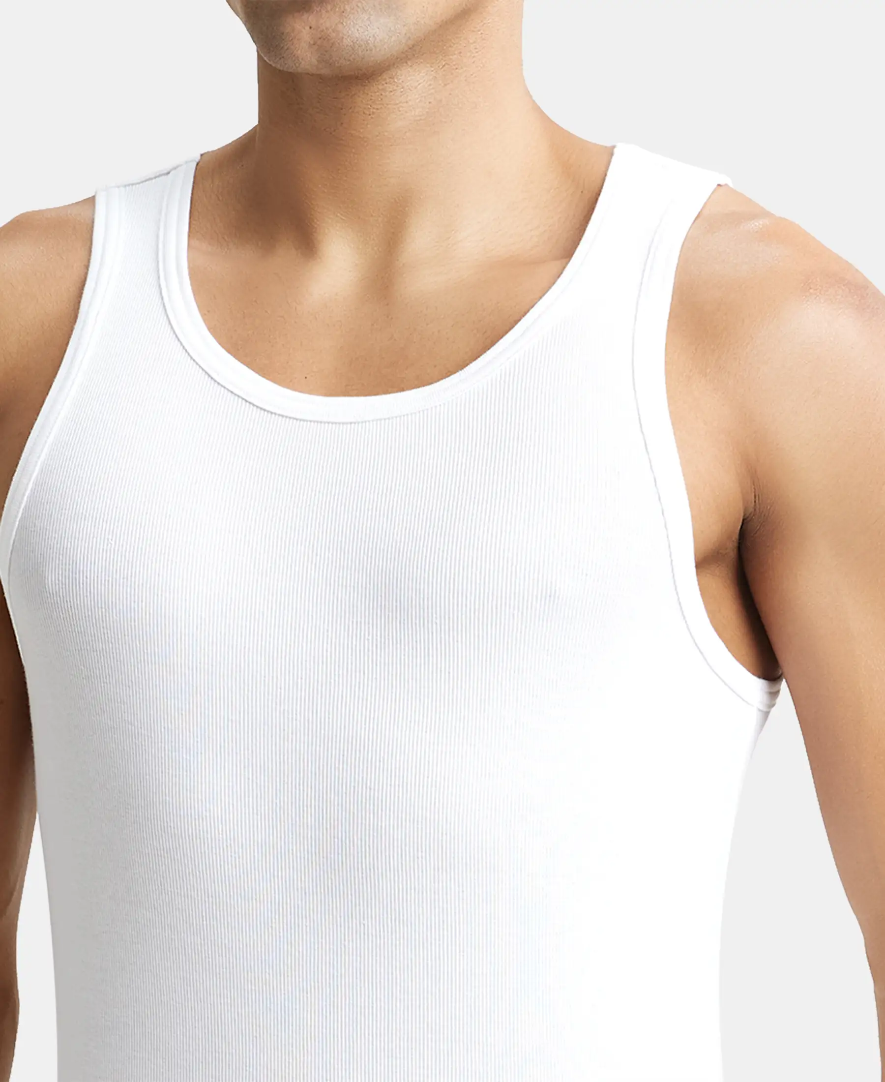 Super Combed Cotton Rib Round Neck Sleeveless Vest with StayFresh Properties - White - Image 7