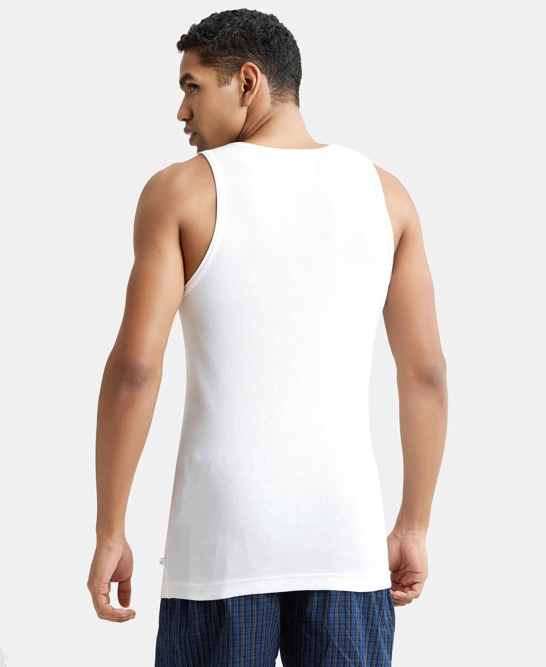 Super Combed Cotton Rib Round Neck Sleeveless Vest with StayFresh Properties - White (Pack of 3) - Image 4