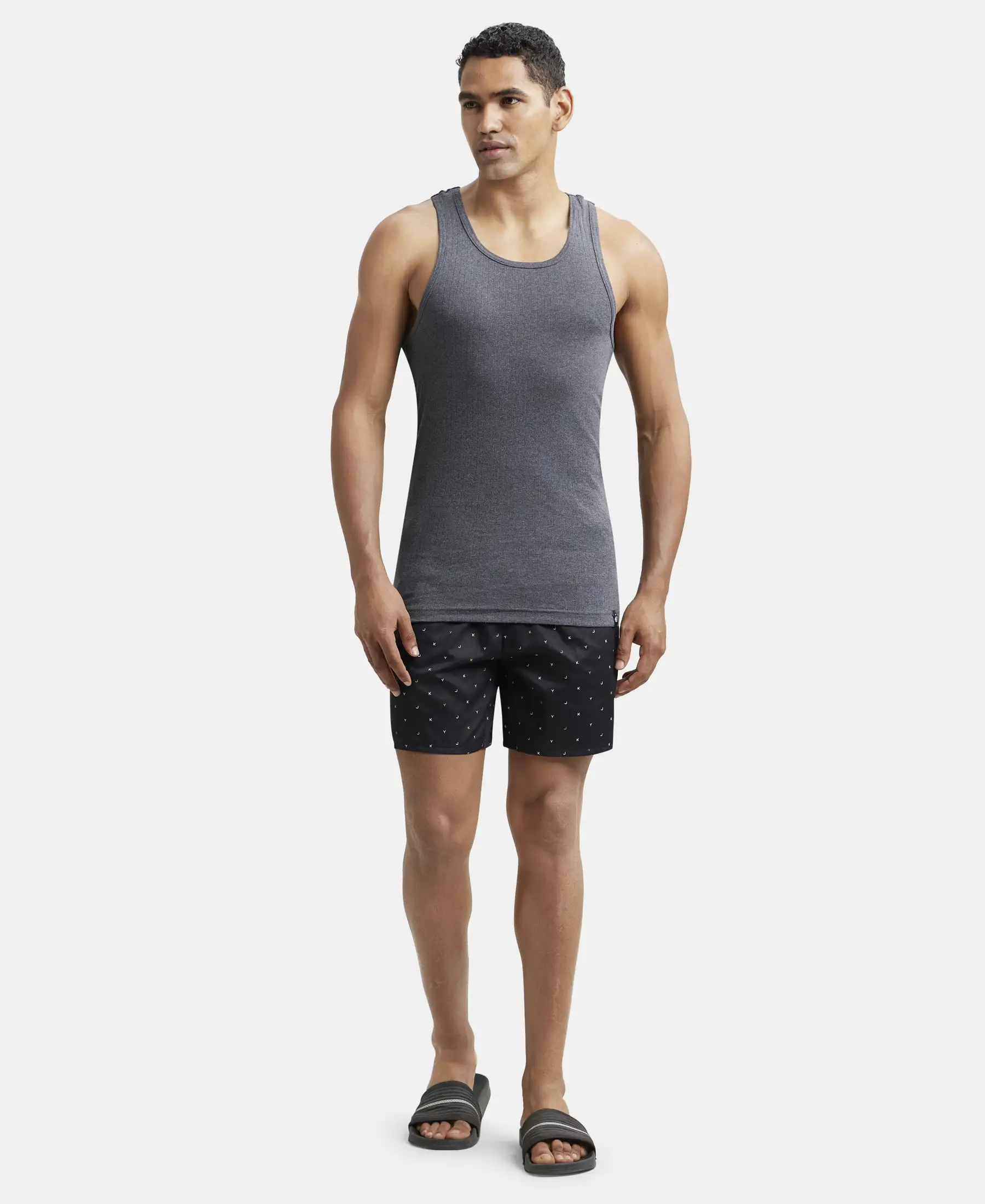 Super Combed Cotton Rib Round Neck with Racerback Gym Vest - Charcoal Melange - Image 4