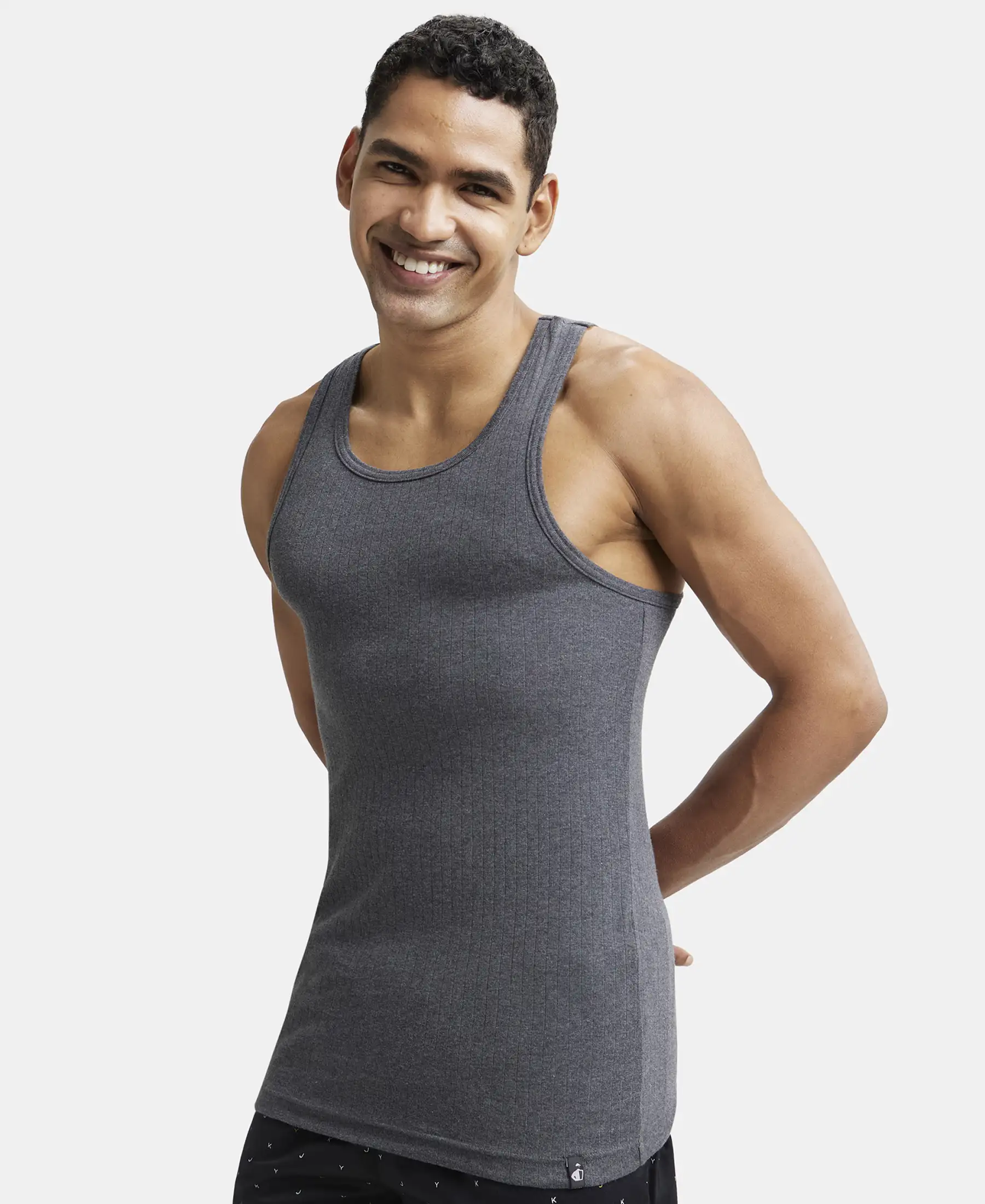 Super Combed Cotton Rib Round Neck with Racerback Gym Vest - Charcoal Melange - Image 5