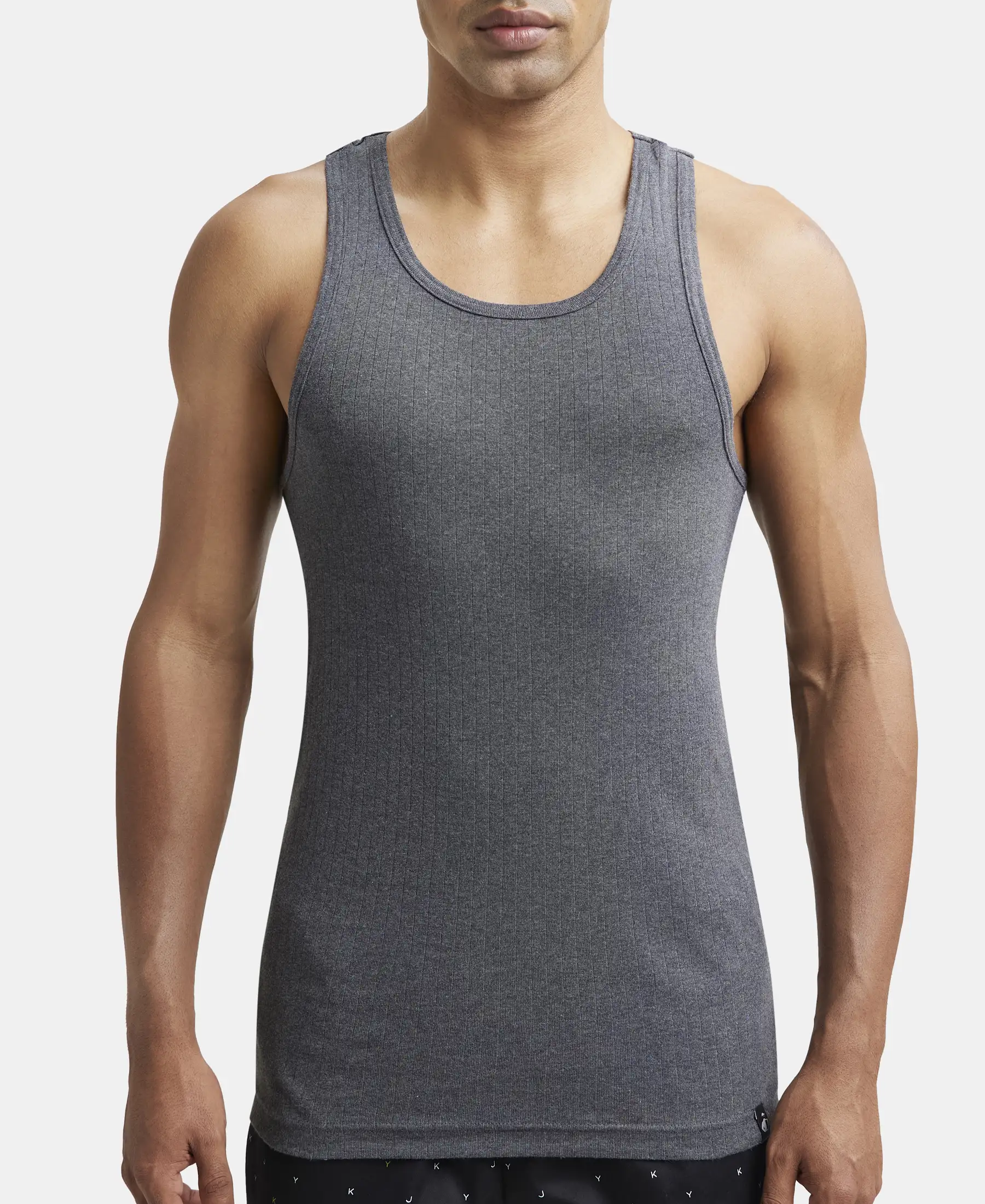 Super Combed Cotton Rib Round Neck with Racerback Gym Vest - Charcoal Melange - Image 6