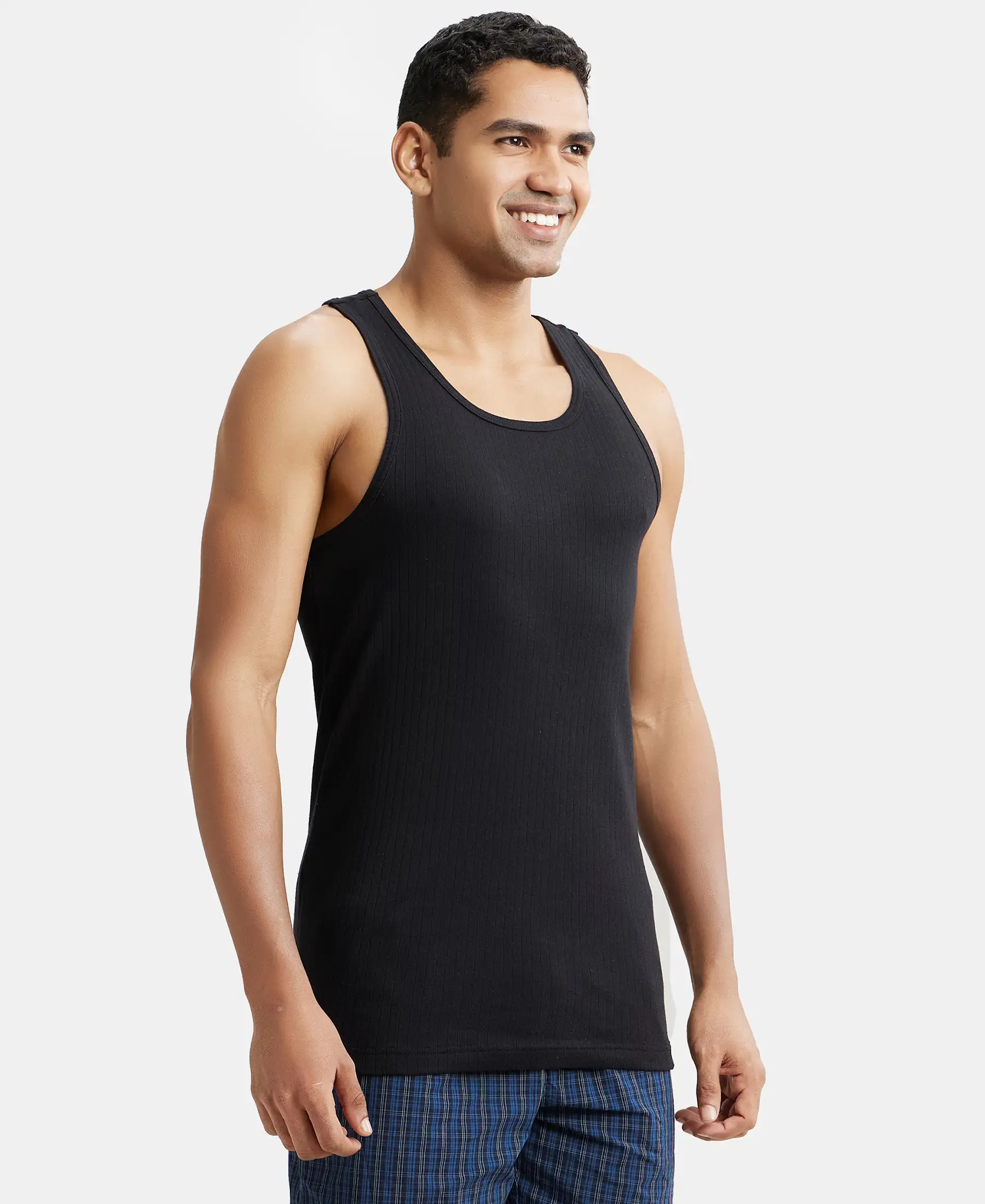 Super Combed Cotton Rib Round Neck with Racerback Gym Vest - Black & White (Pack of 2) - Image 2