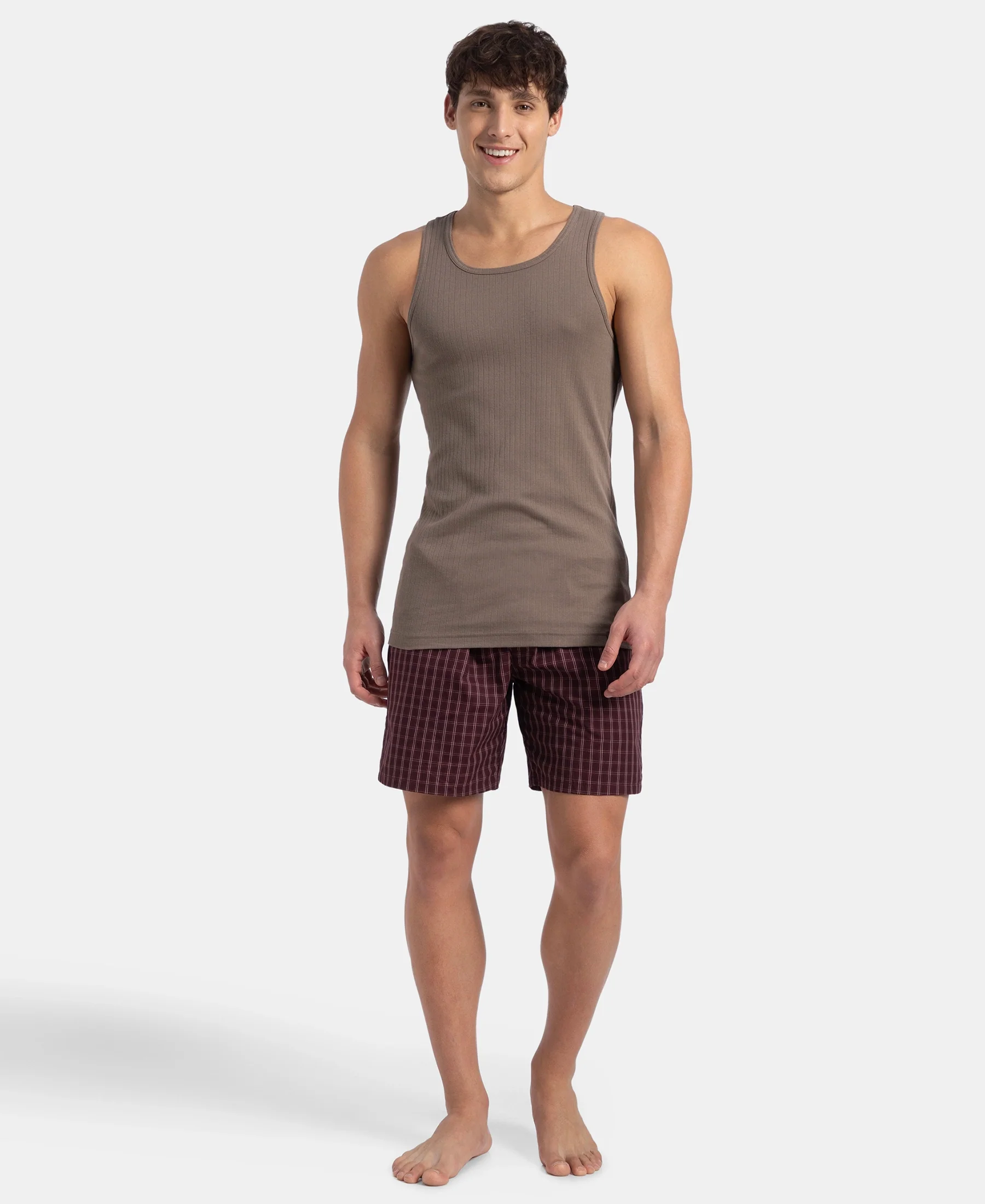 Super Combed Cotton Rib Round Neck with Racerback Gym Vest - Dark Khaki - Image 4