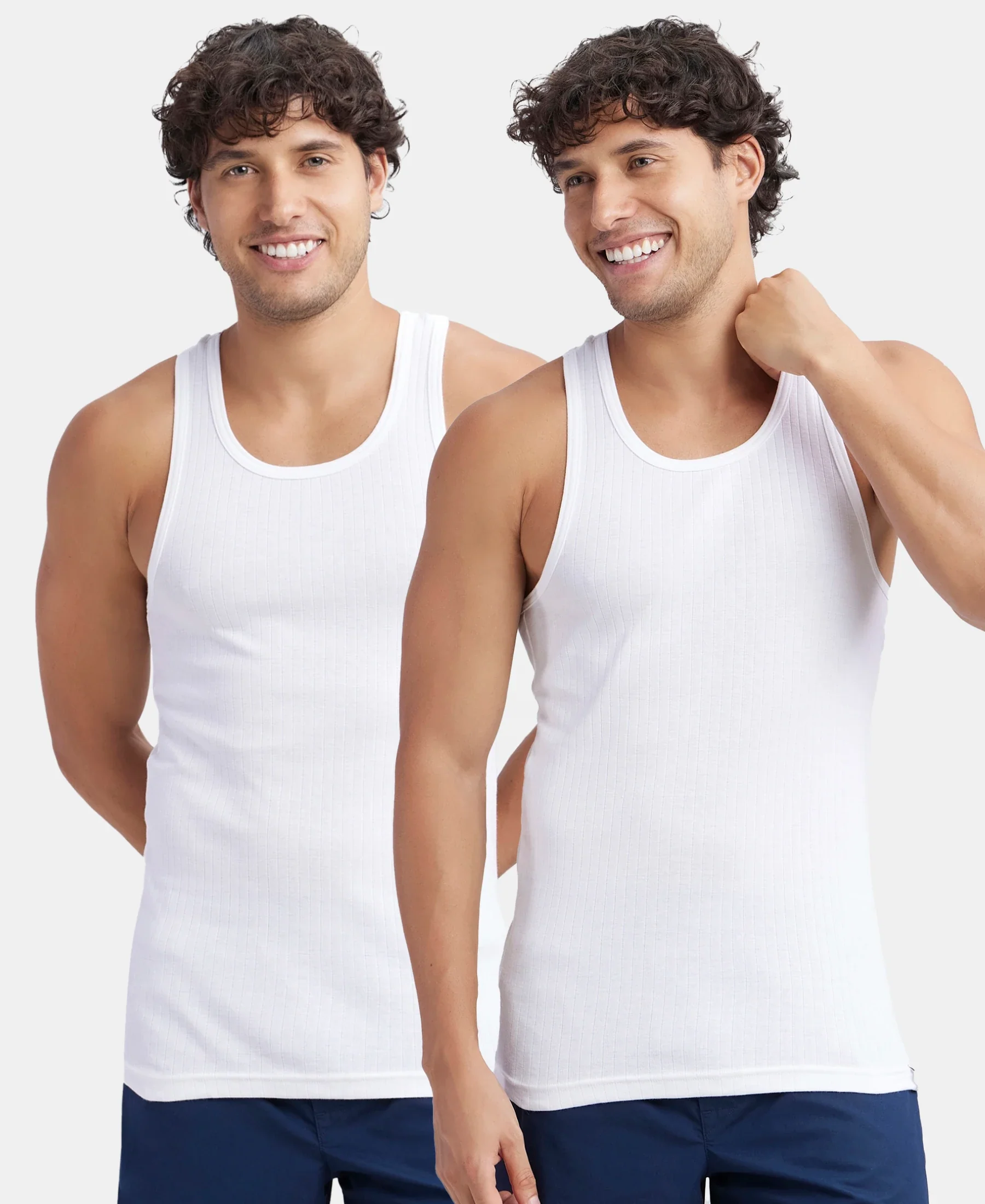 Super Combed Cotton Rib Round Neck with Racerback Gym Vest - White (Pack of 2)