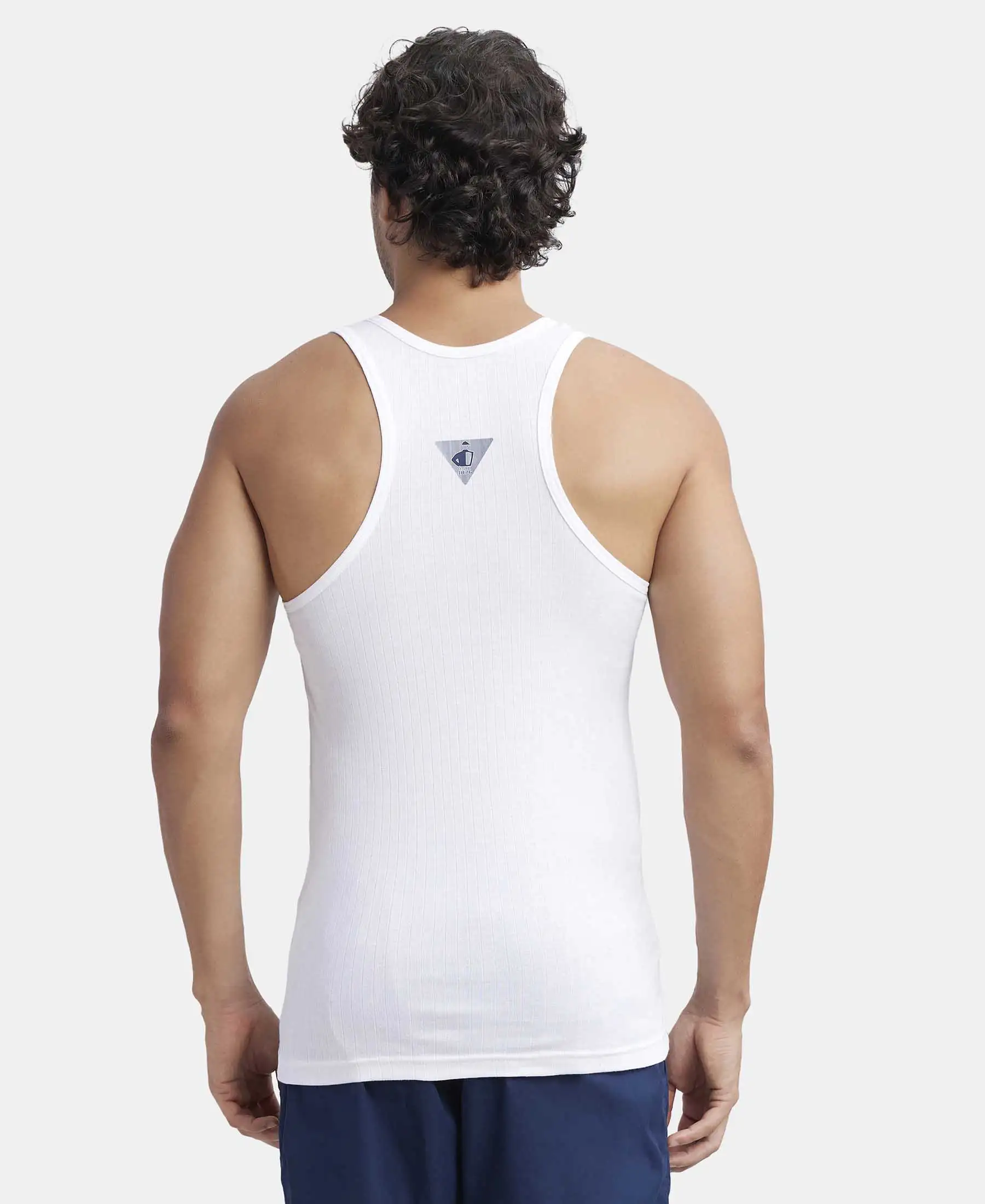Super Combed Cotton Rib Round Neck with Racerback Gym Vest - White (Pack of 2) - Image 3