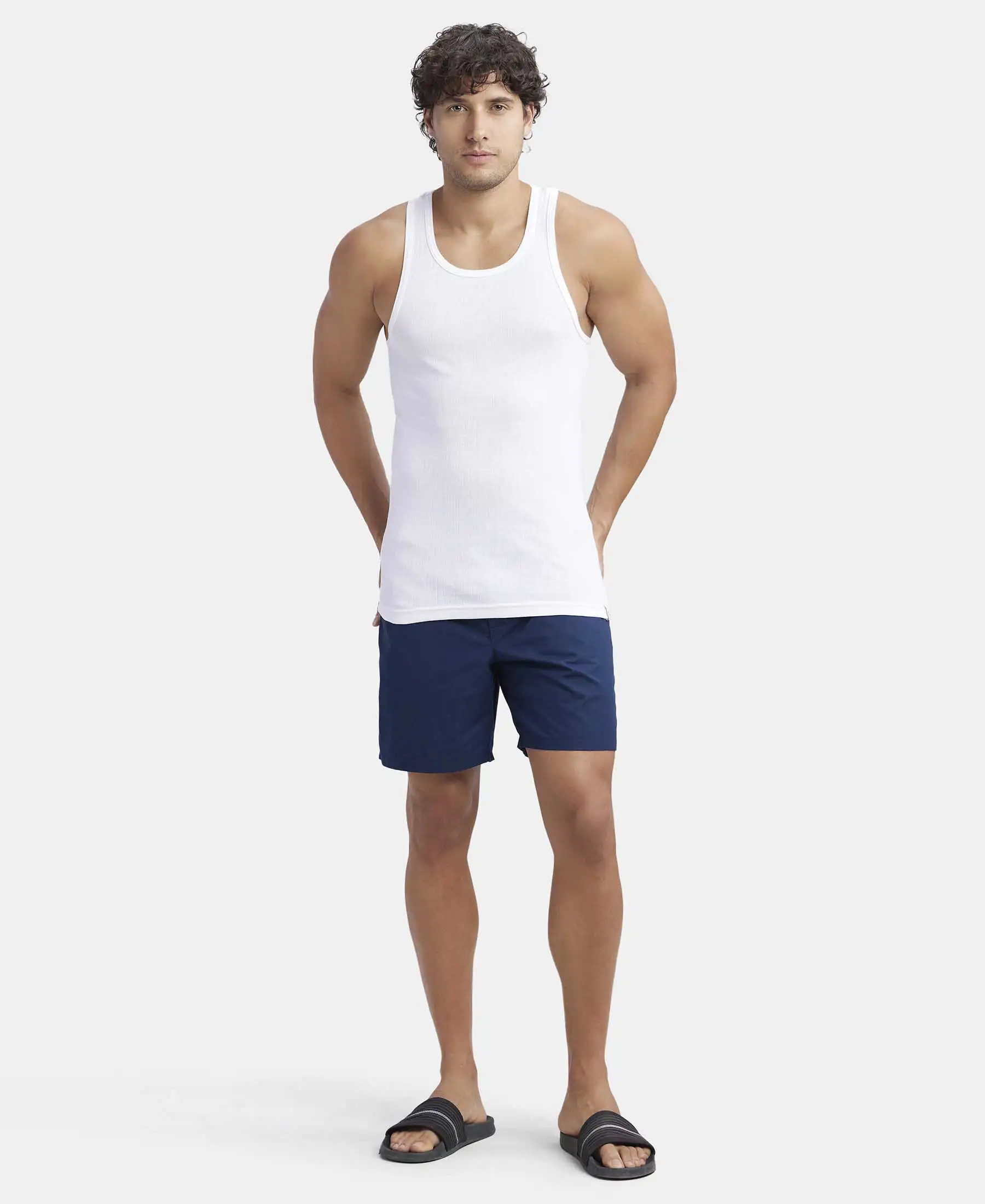 Super Combed Cotton Rib Round Neck with Racerback Gym Vest - White (Pack of 2) - Image 4