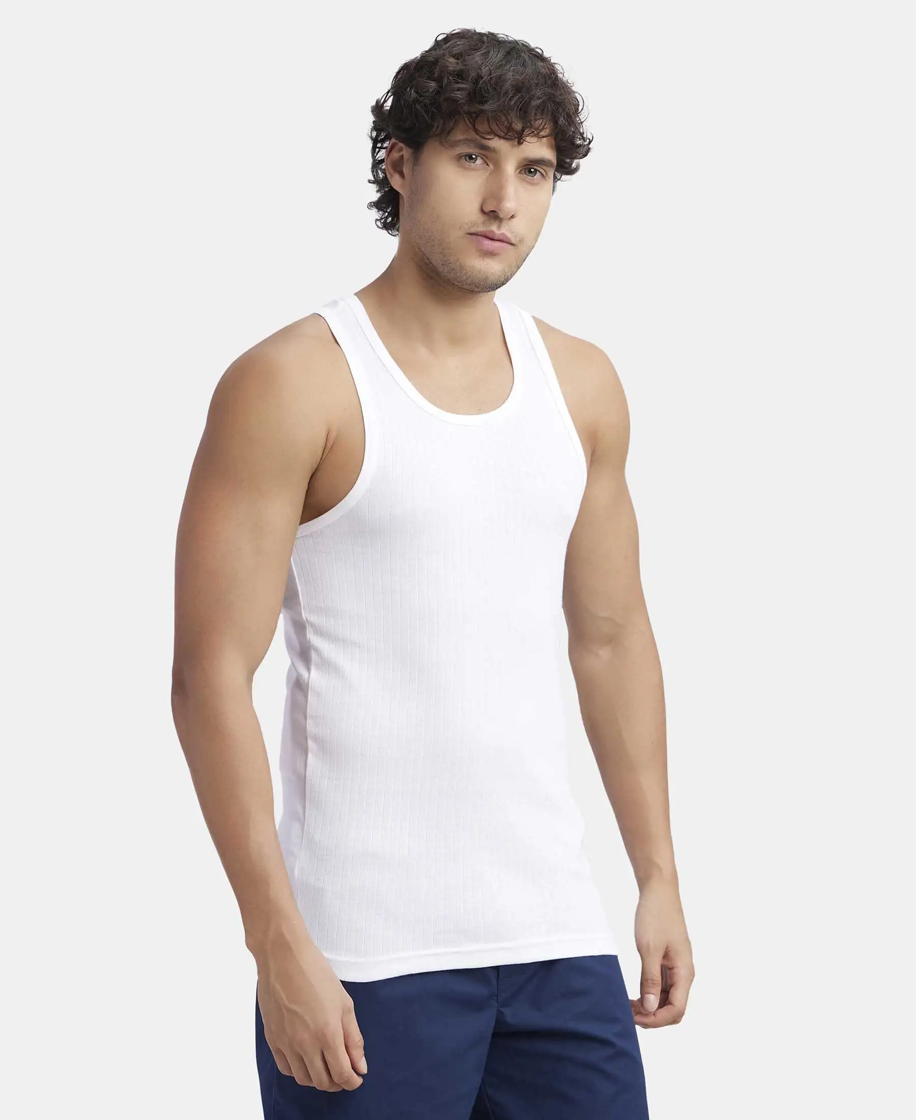 Super Combed Cotton Rib Round Neck with Racerback Gym Vest - White (Pack of 2) - Image 6