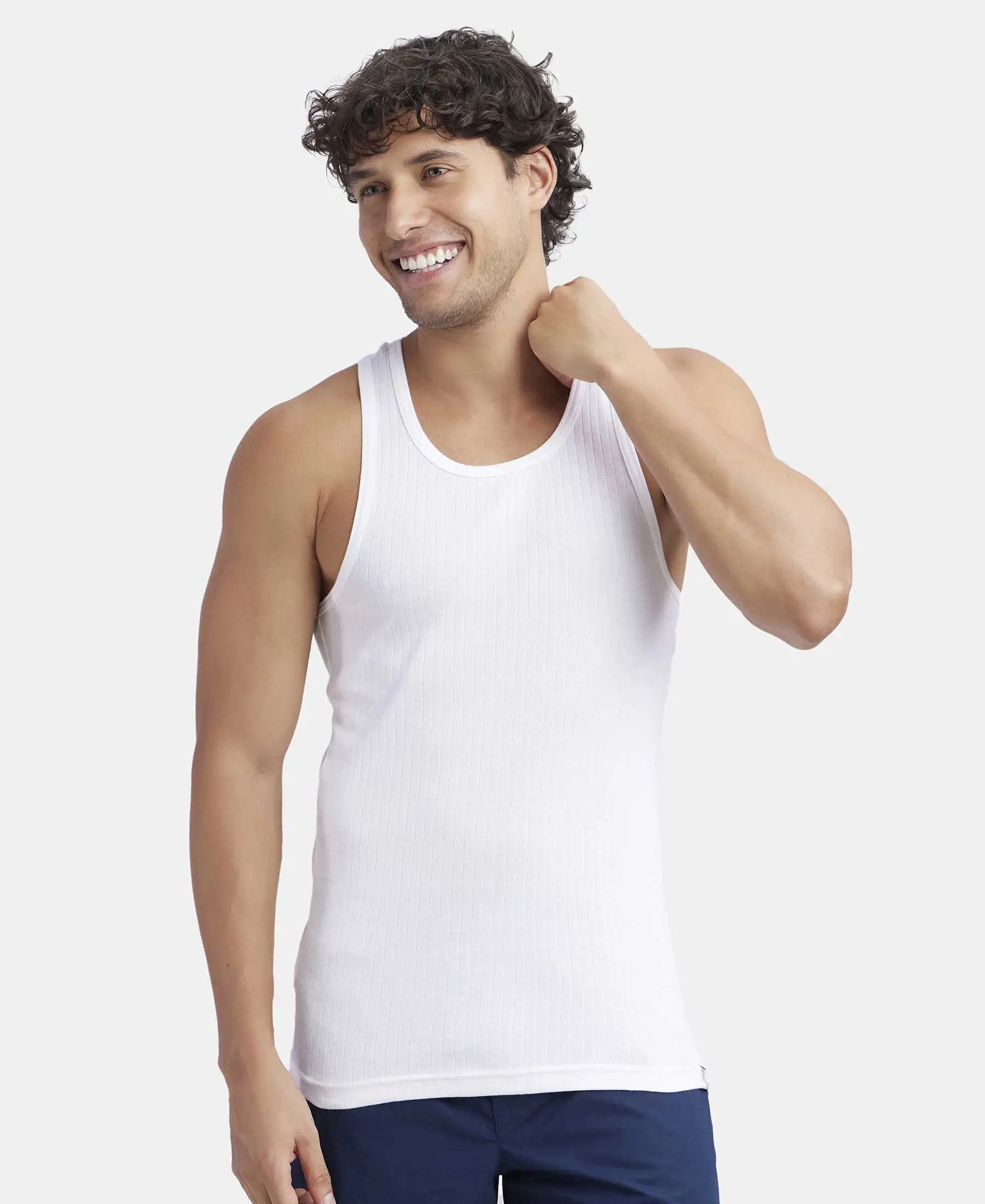 Super Combed Cotton Rib Round Neck with Racerback Gym Vest - White (Pack of 2) - Image 7