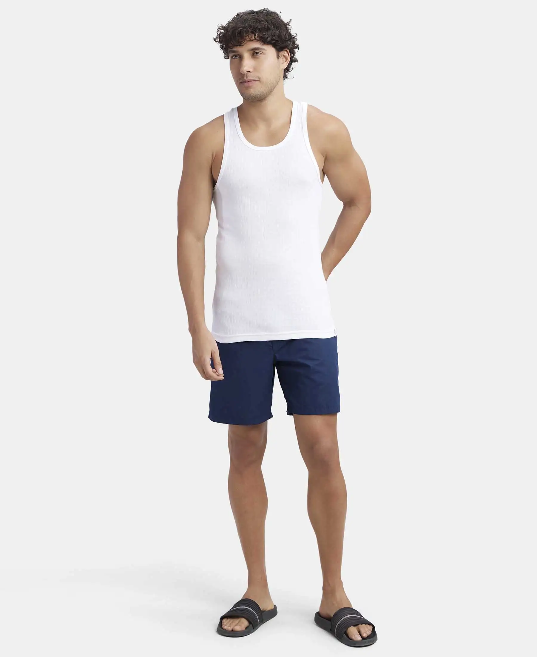 Super Combed Cotton Rib Round Neck with Racerback Gym Vest - White (Pack of 2) - Image 8