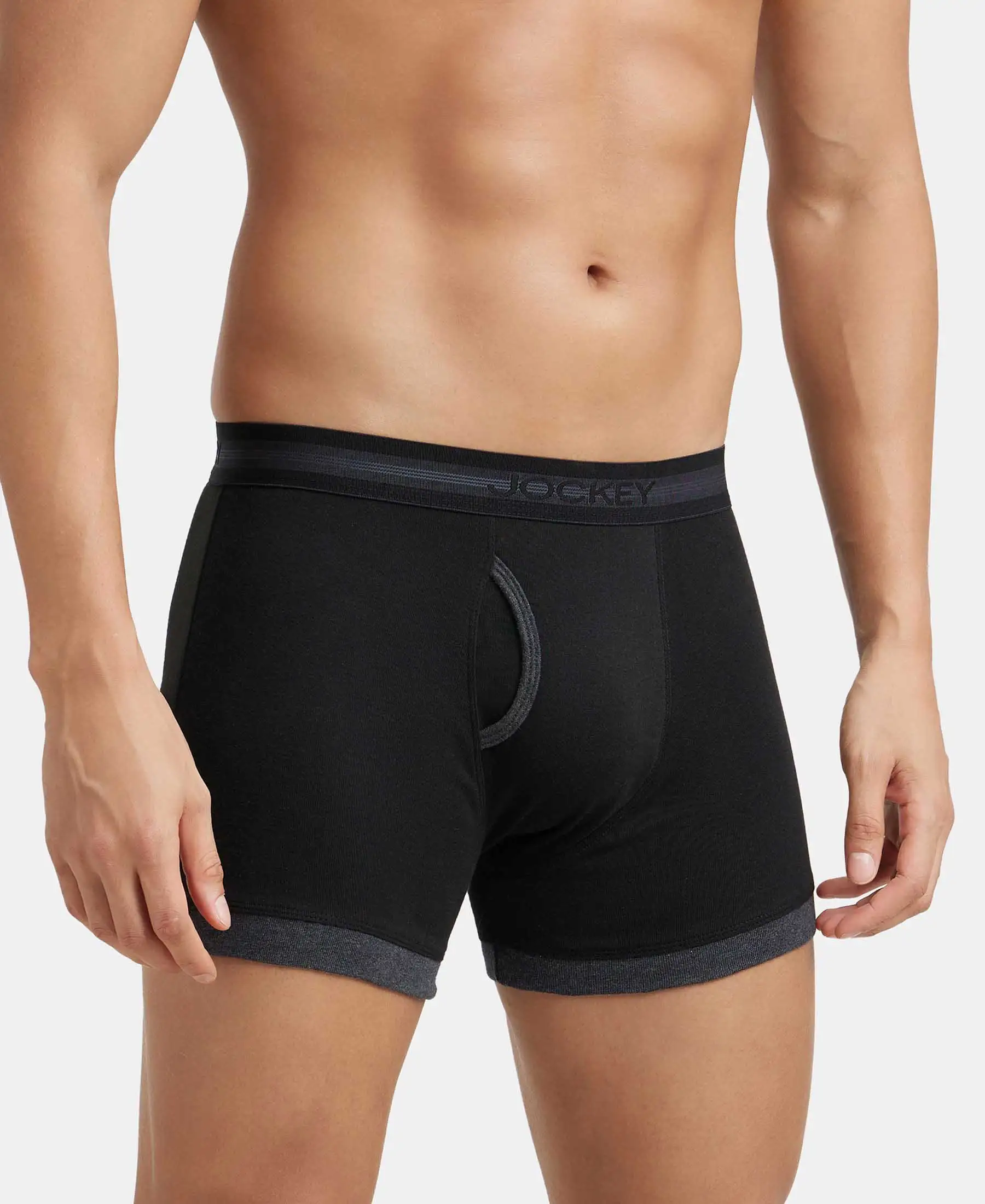 Super Combed Cotton Rib Solid Boxer Brief with StayFresh Treatment - Black & Black Melange - Image 2
