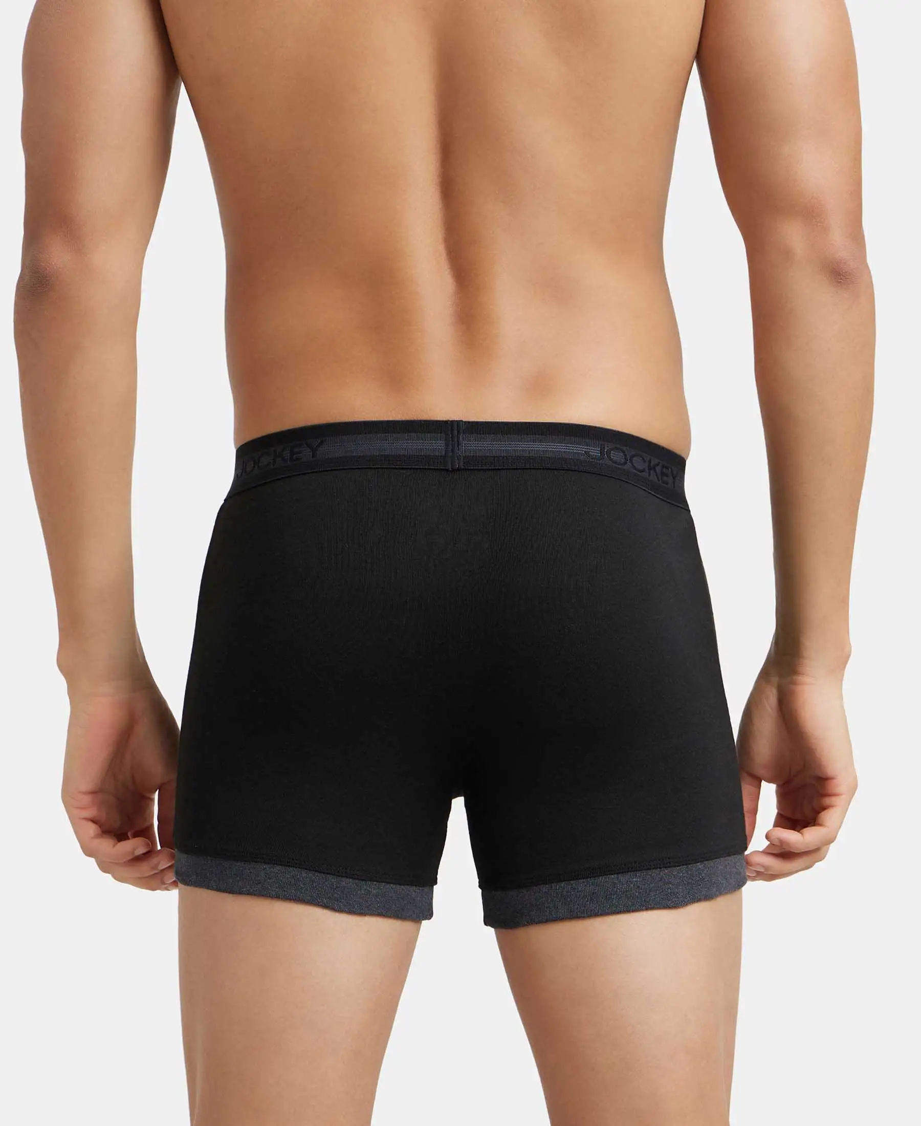 Super Combed Cotton Rib Solid Boxer Brief with StayFresh Treatment - Black & Black Melange - Image 3