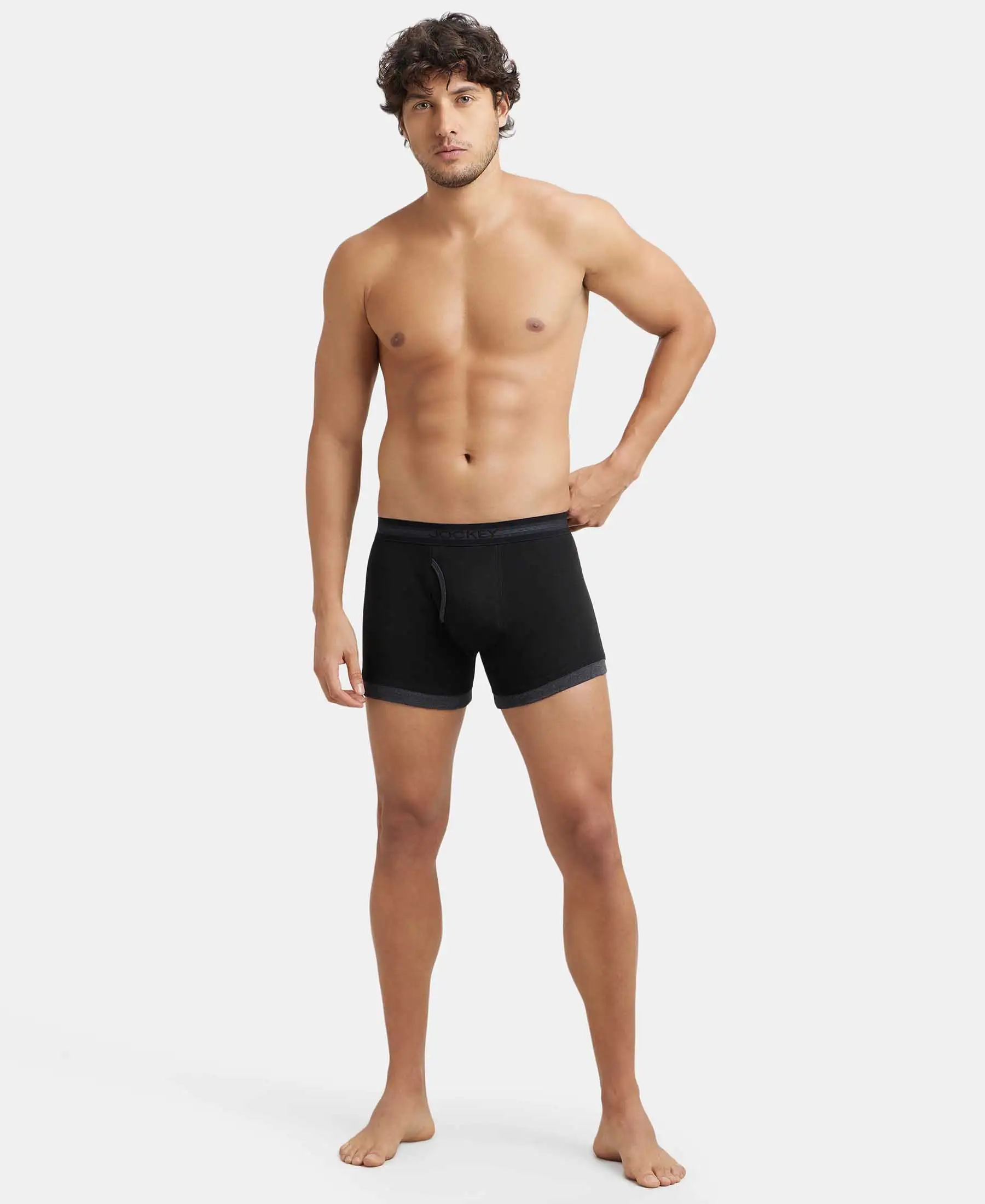 Super Combed Cotton Rib Solid Boxer Brief with StayFresh Treatment - Black & Black Melange - Image 4