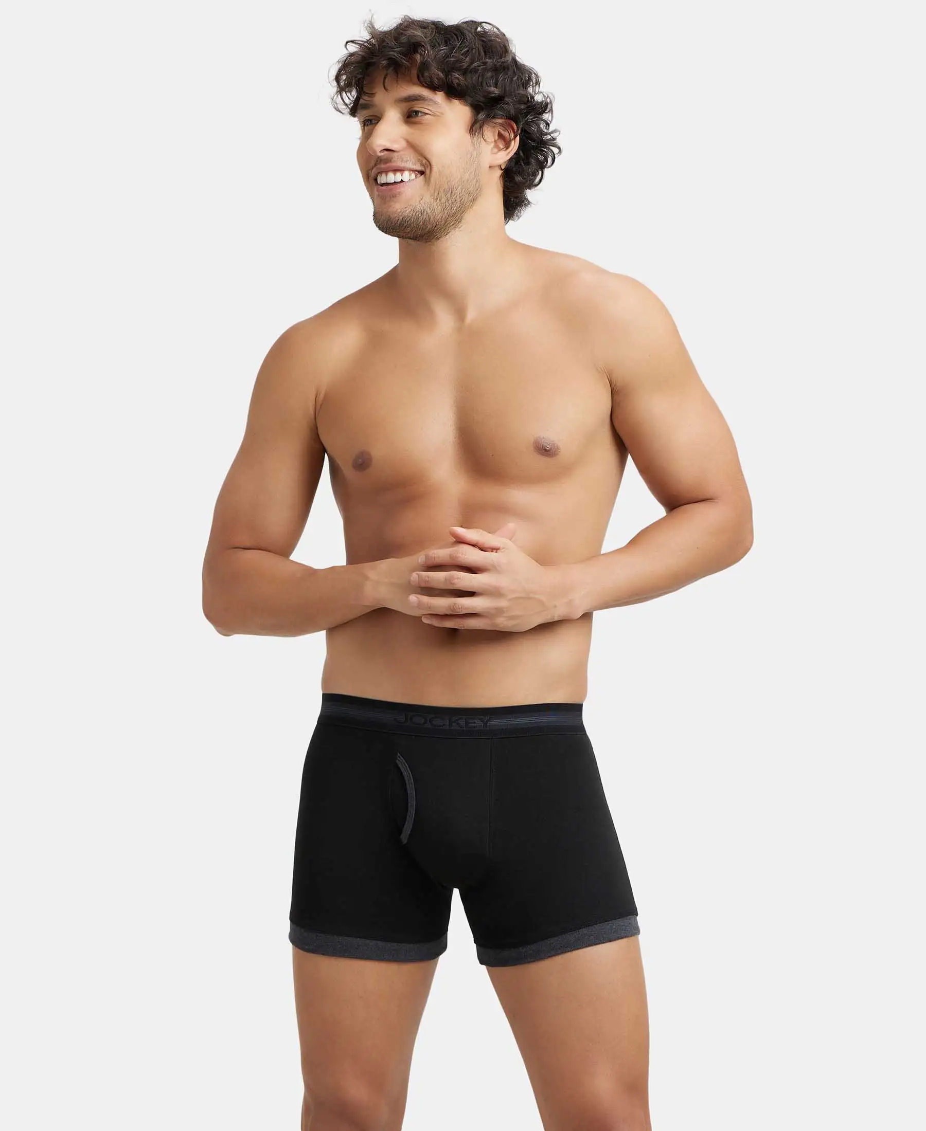 Super Combed Cotton Rib Solid Boxer Brief with StayFresh Treatment - Black & Black Melange - Image 5