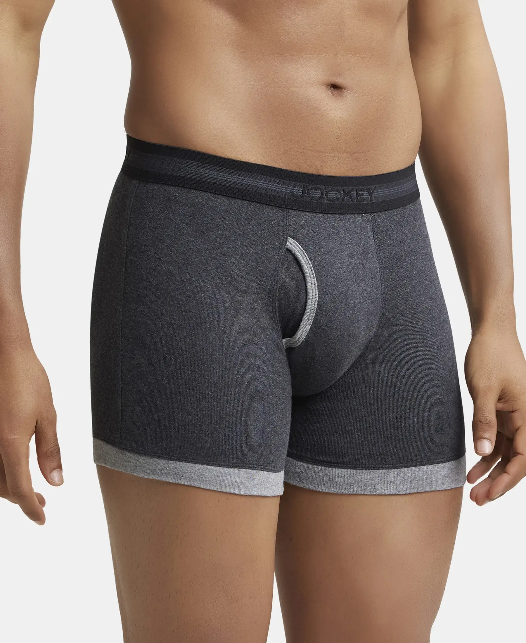 Super Combed Cotton Rib Solid Boxer Brief with StayFresh Treatment - Black Melange & Mid Grey - Image 2
