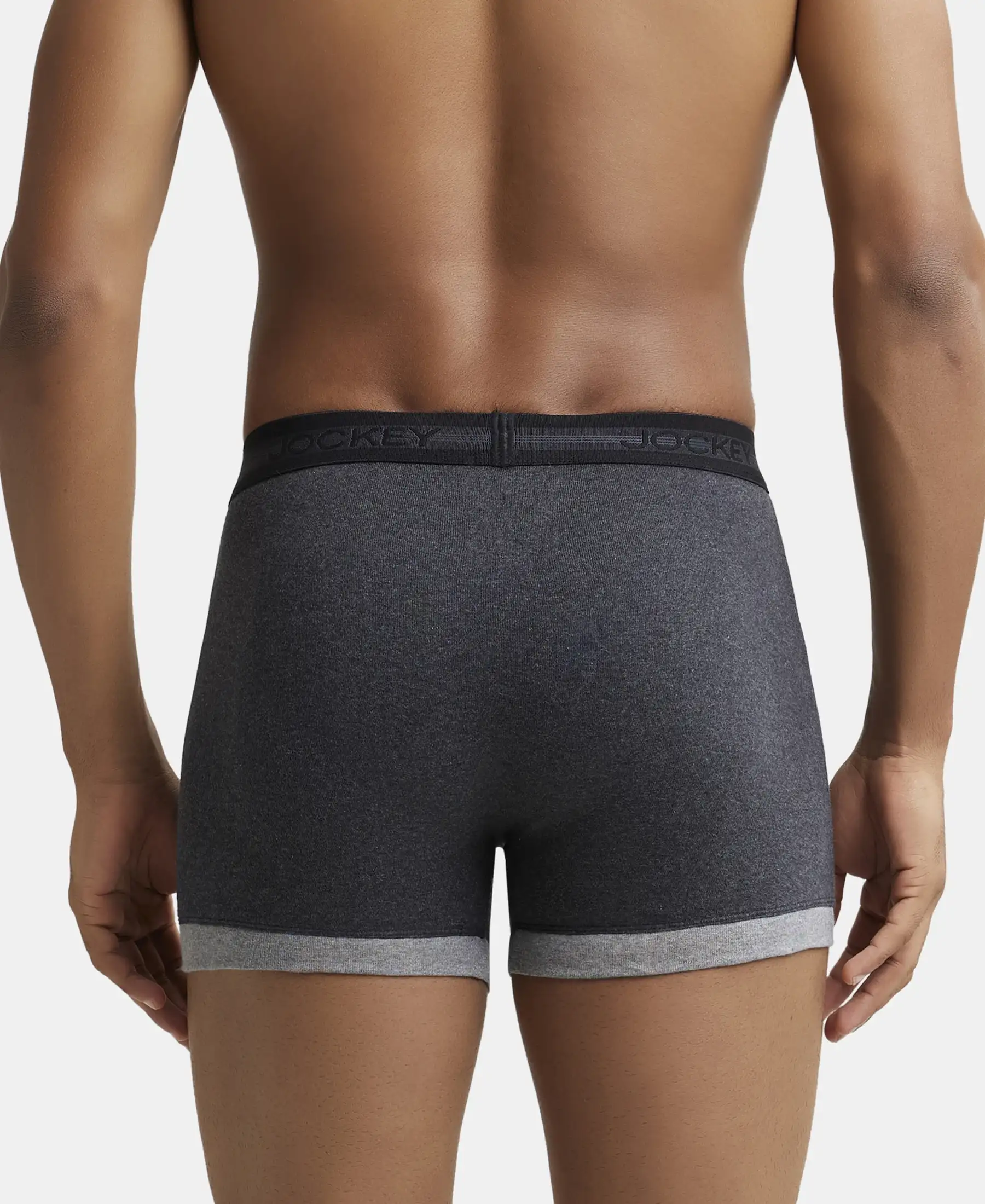 Super Combed Cotton Rib Solid Boxer Brief with StayFresh Treatment - Black Melange & Mid Grey - Image 3