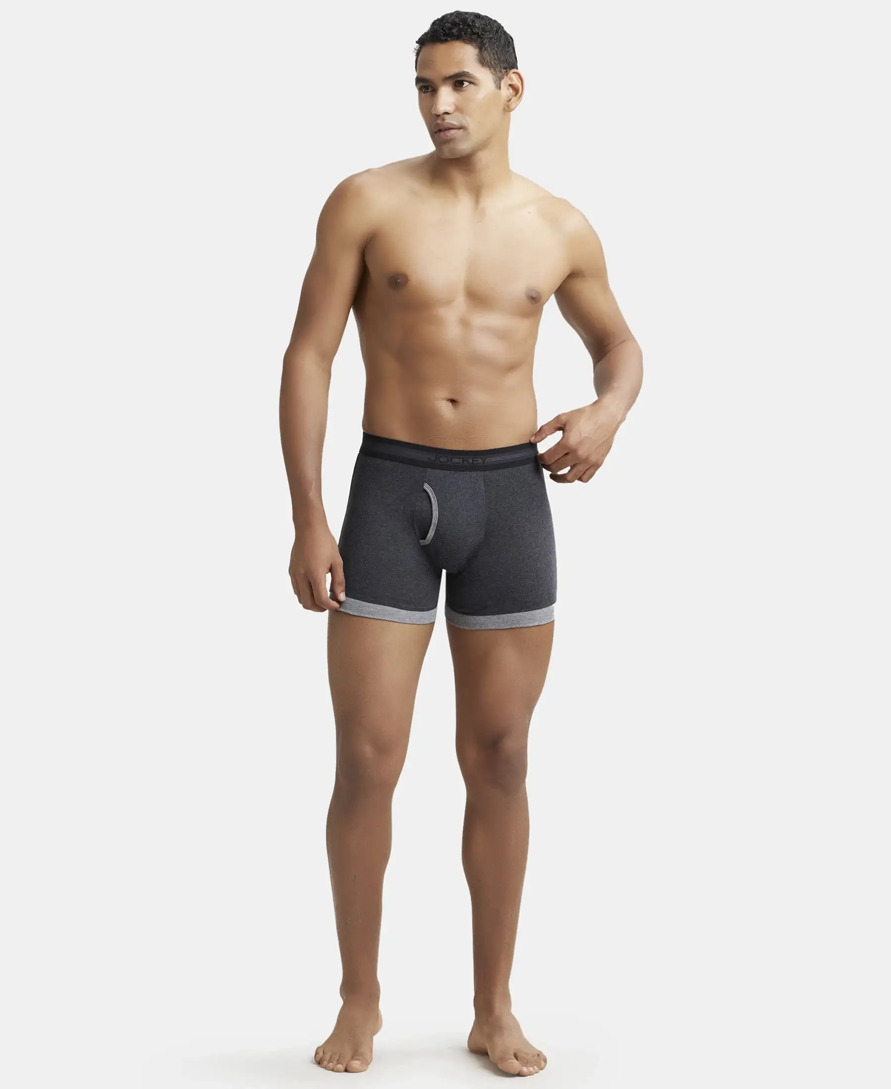 Super Combed Cotton Rib Solid Boxer Brief with StayFresh Treatment - Black Melange & Mid Grey - Image 4