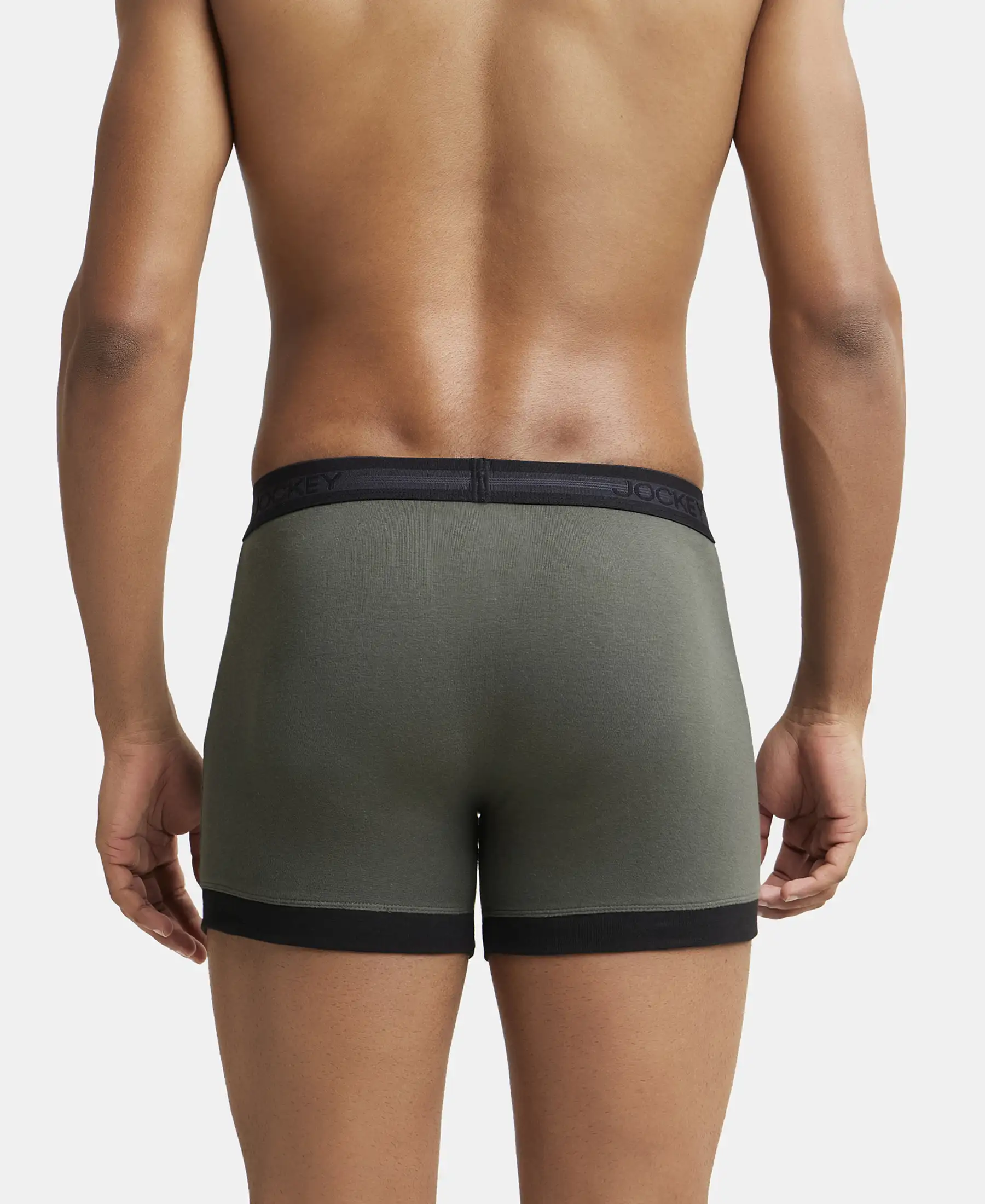 Super Combed Cotton Rib Solid Boxer Brief with StayFresh Treatment - Deep Olive & Black - Image 3