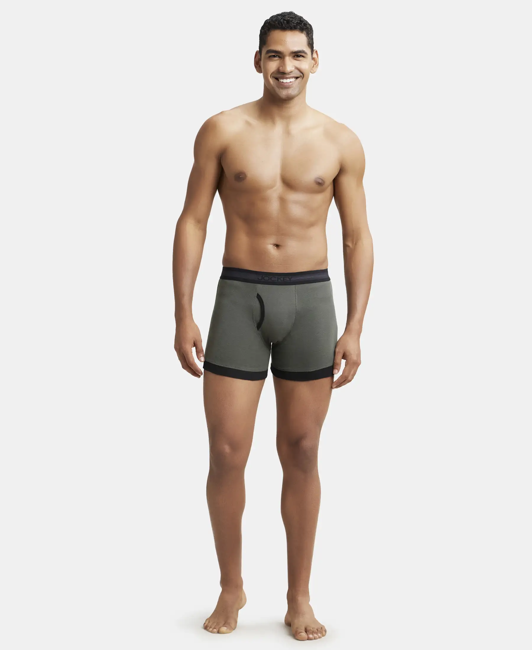 Super Combed Cotton Rib Solid Boxer Brief with StayFresh Treatment - Deep Olive & Black - Image 4