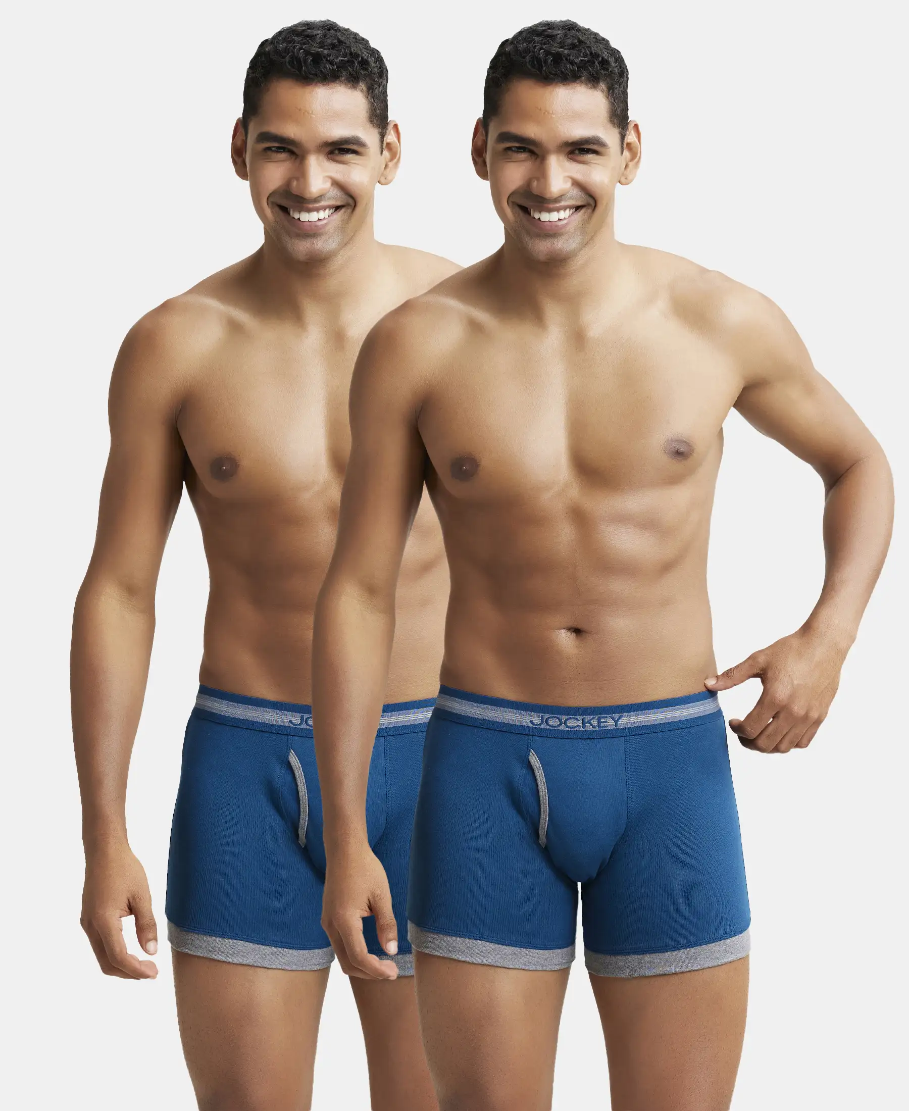 Super Combed Cotton Rib Solid Boxer Brief with StayFresh Treatment - Poseidon & Mid Grey Mel (Pack of 2)