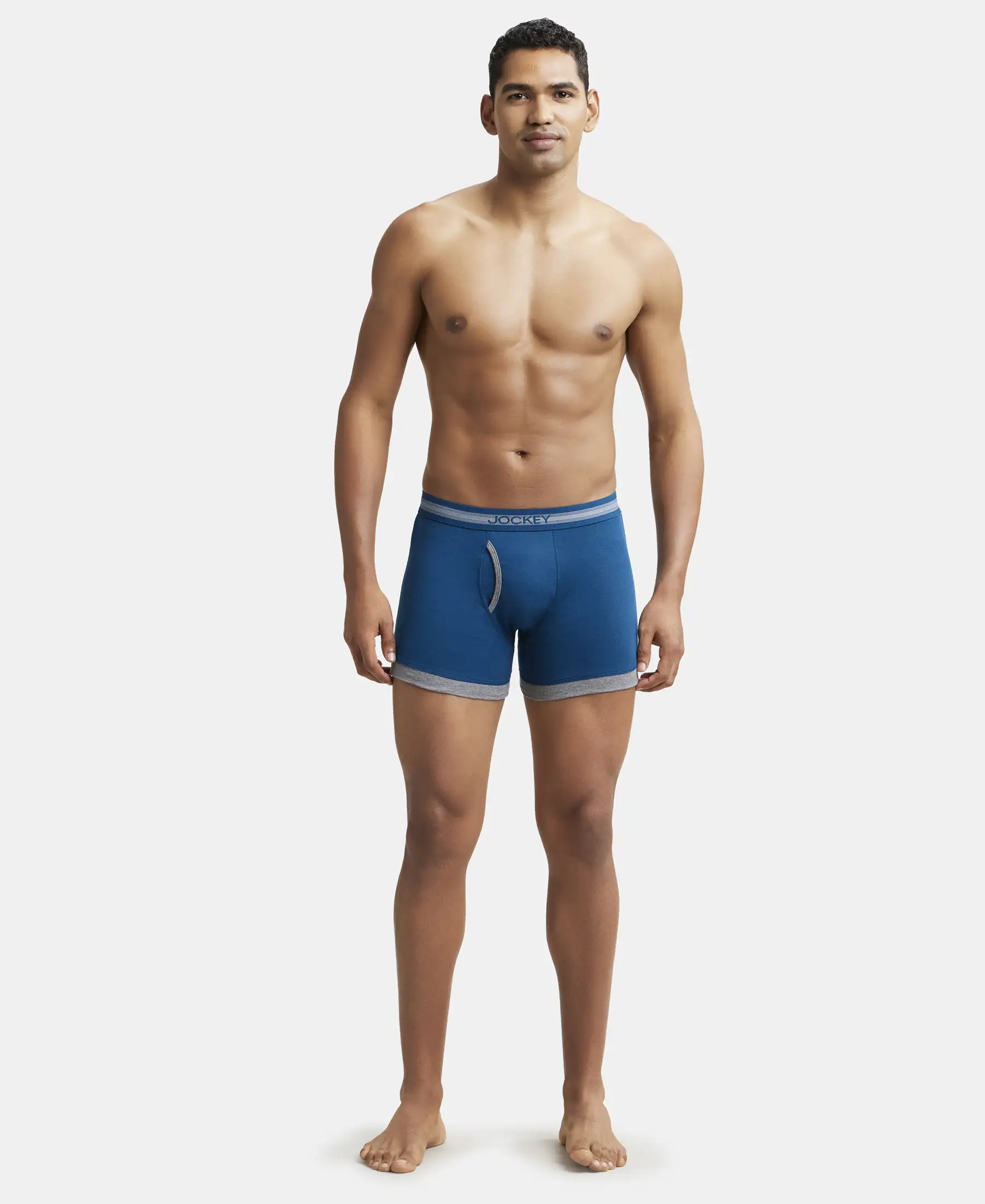 Super Combed Cotton Rib Solid Boxer Brief with StayFresh Treatment - Poseidon & Mid Grey Mel (Pack of 2) - Image 4