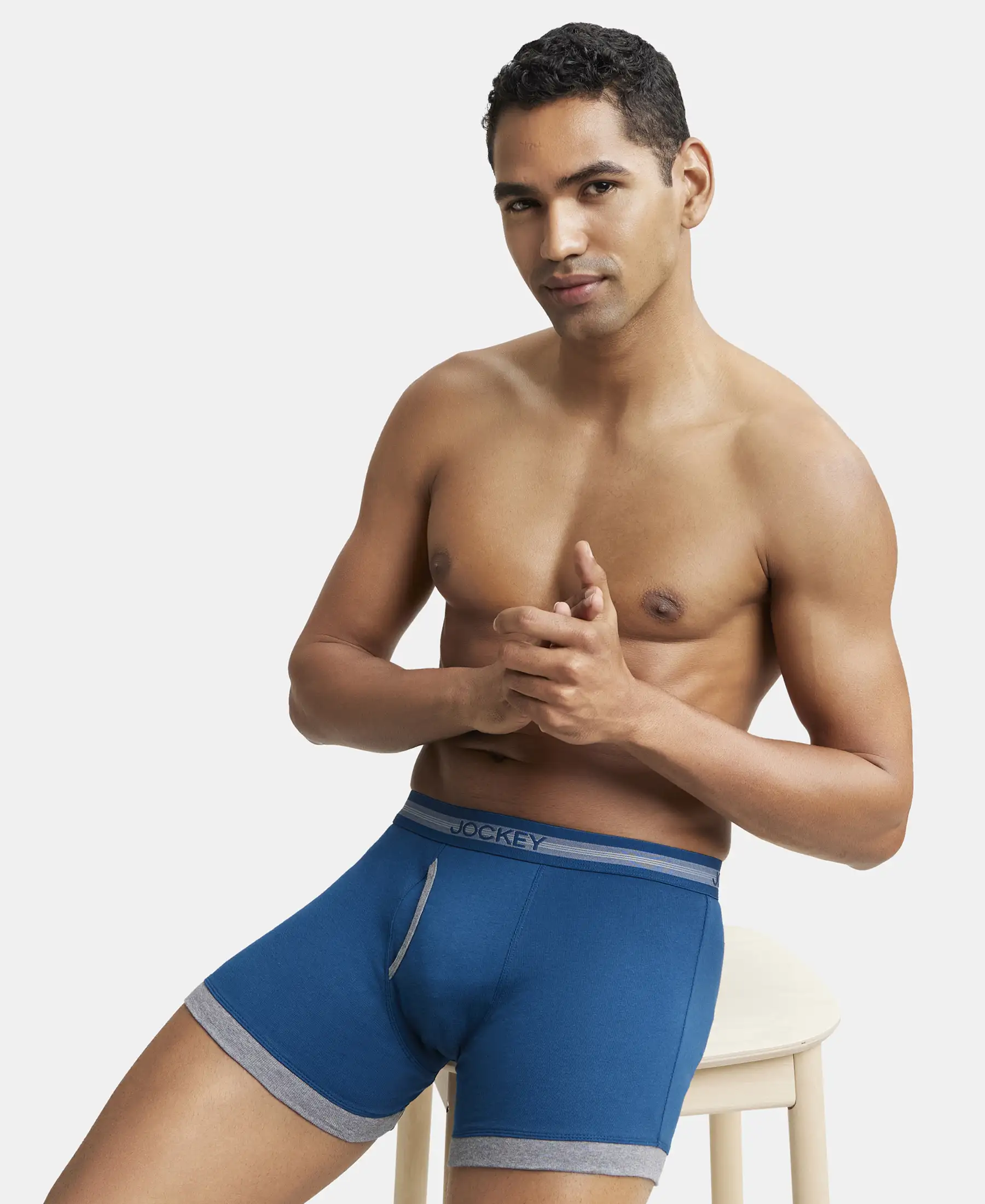 Super Combed Cotton Rib Solid Boxer Brief with StayFresh Treatment - Poseidon & Mid Grey Mel (Pack of 2) - Image 8