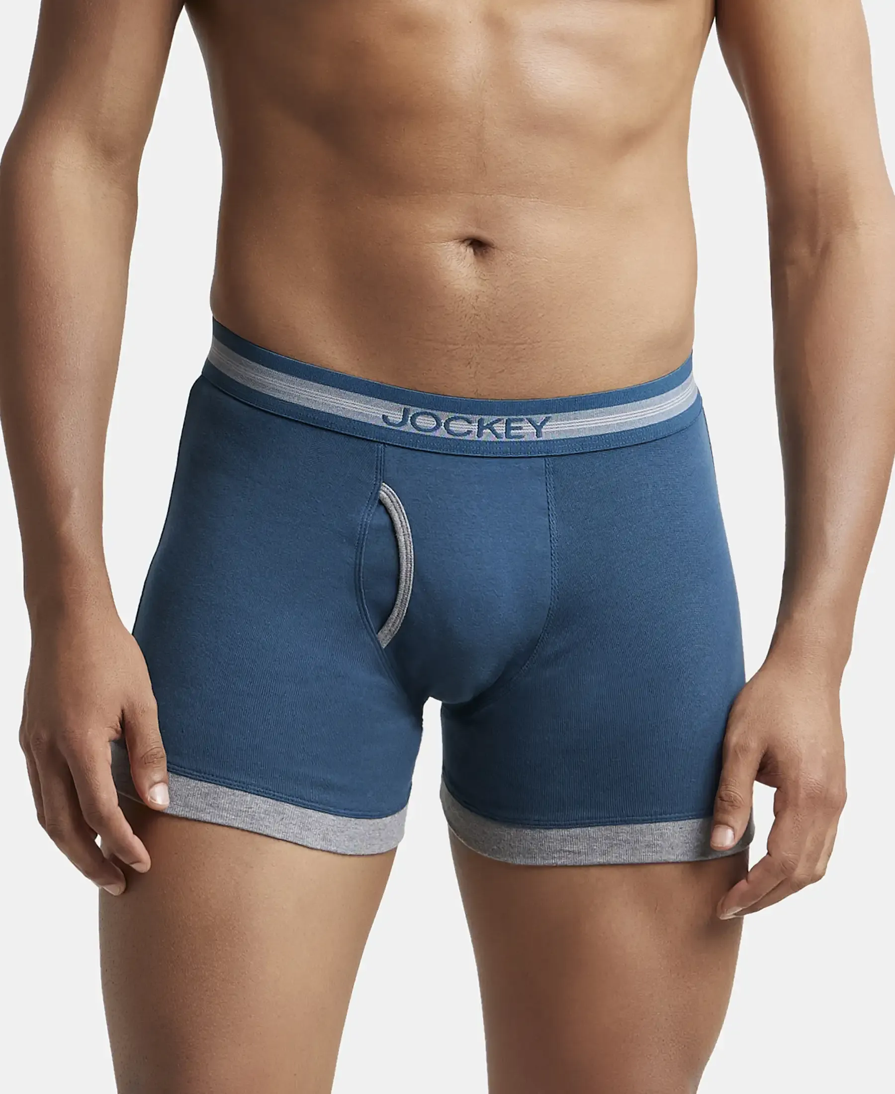 Super Combed Cotton Rib Solid Boxer Brief with StayFresh Treatment - Reflecting Pond & Mid Grey Mel