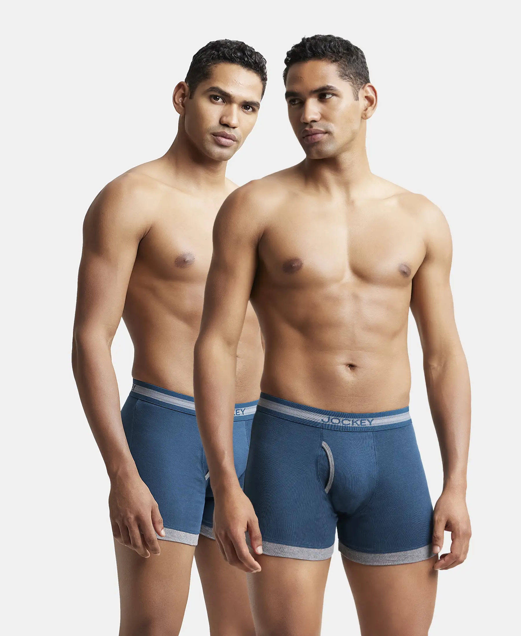 Super Combed Cotton Rib Solid Boxer Brief with StayFresh Treatment - Reflecting Pond & Mid Grey Mel (Pack of 2) - Image 5