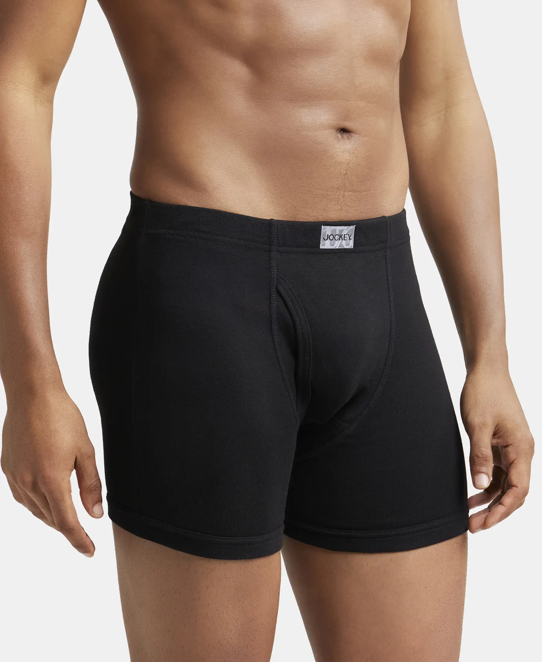 Super Combed Cotton Rib Solid Boxer Brief with Ultrasoft and Durable Waistband - Black - Image 2