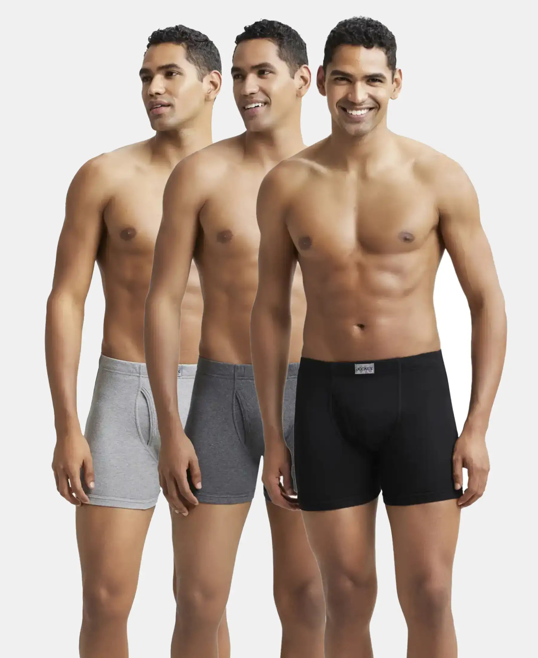 Super Combed Cotton Rib Solid Boxer Brief with Ultrasoft and Durable Waistband - Black/Charcoal Melange/Grey Melange (Pack of 3)