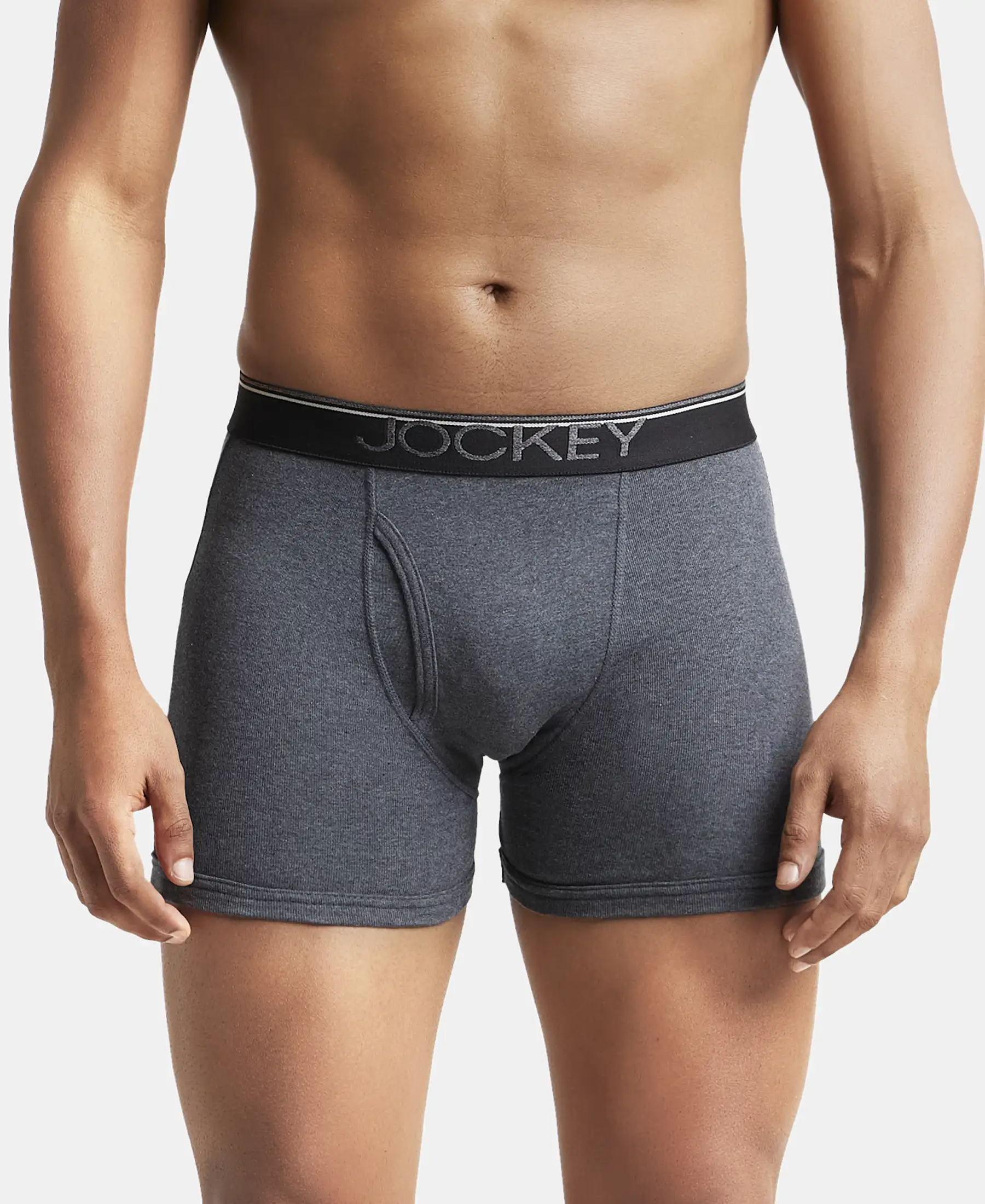 Super Combed Cotton Rib Solid Boxer Brief with Ultrasoft and Durable Waistband - Black/Charcoal Melange/Grey Melange (Pack of 3) - Image 10