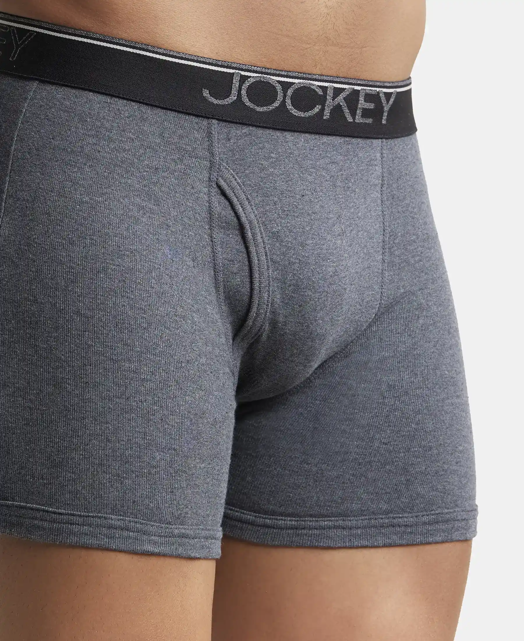 Super Combed Cotton Rib Solid Boxer Brief with Ultrasoft and Durable Waistband - Black/Charcoal Melange/Grey Melange (Pack of 3) - Image 14