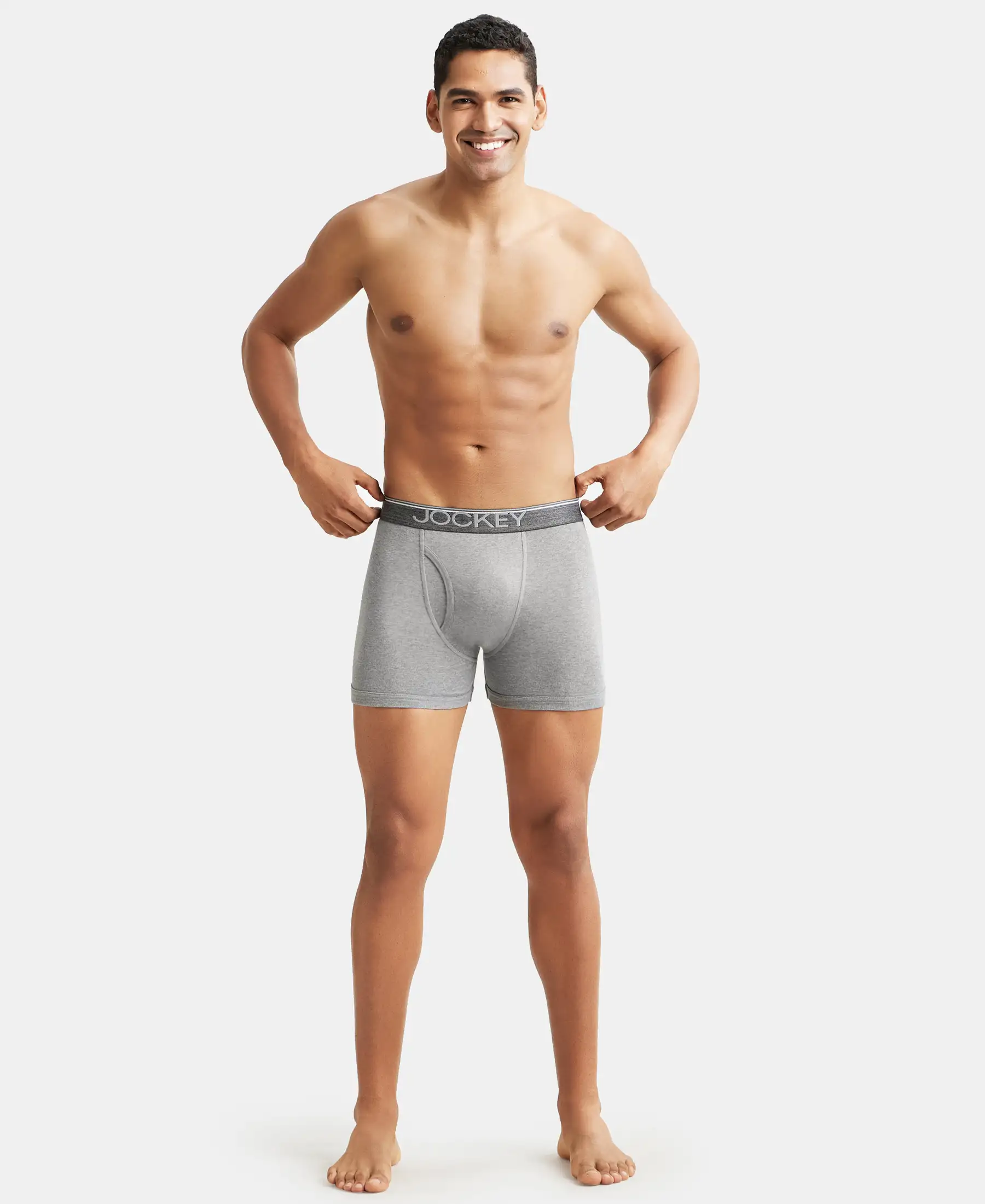Super Combed Cotton Rib Solid Boxer Brief with Ultrasoft and Durable Waistband - Black/Charcoal Melange/Grey Melange (Pack of 3) - Image 19