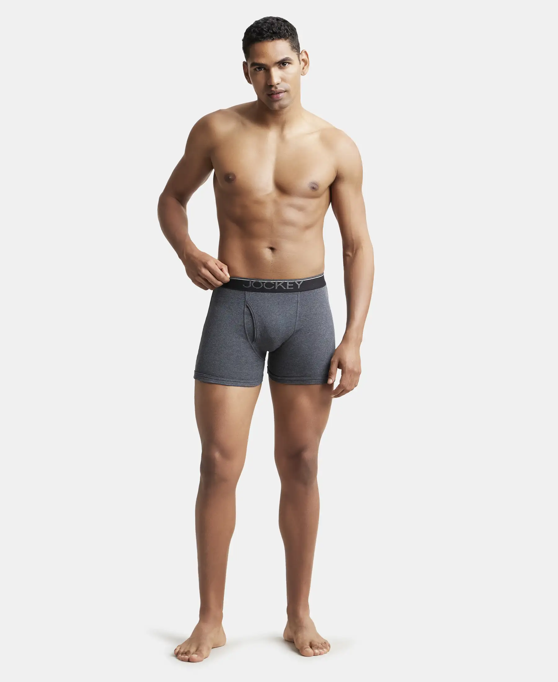 Super Combed Cotton Rib Solid Boxer Brief with Ultrasoft and Durable Waistband - Black/Charcoal Melange/Grey Melange (Pack of 3) - Image 4