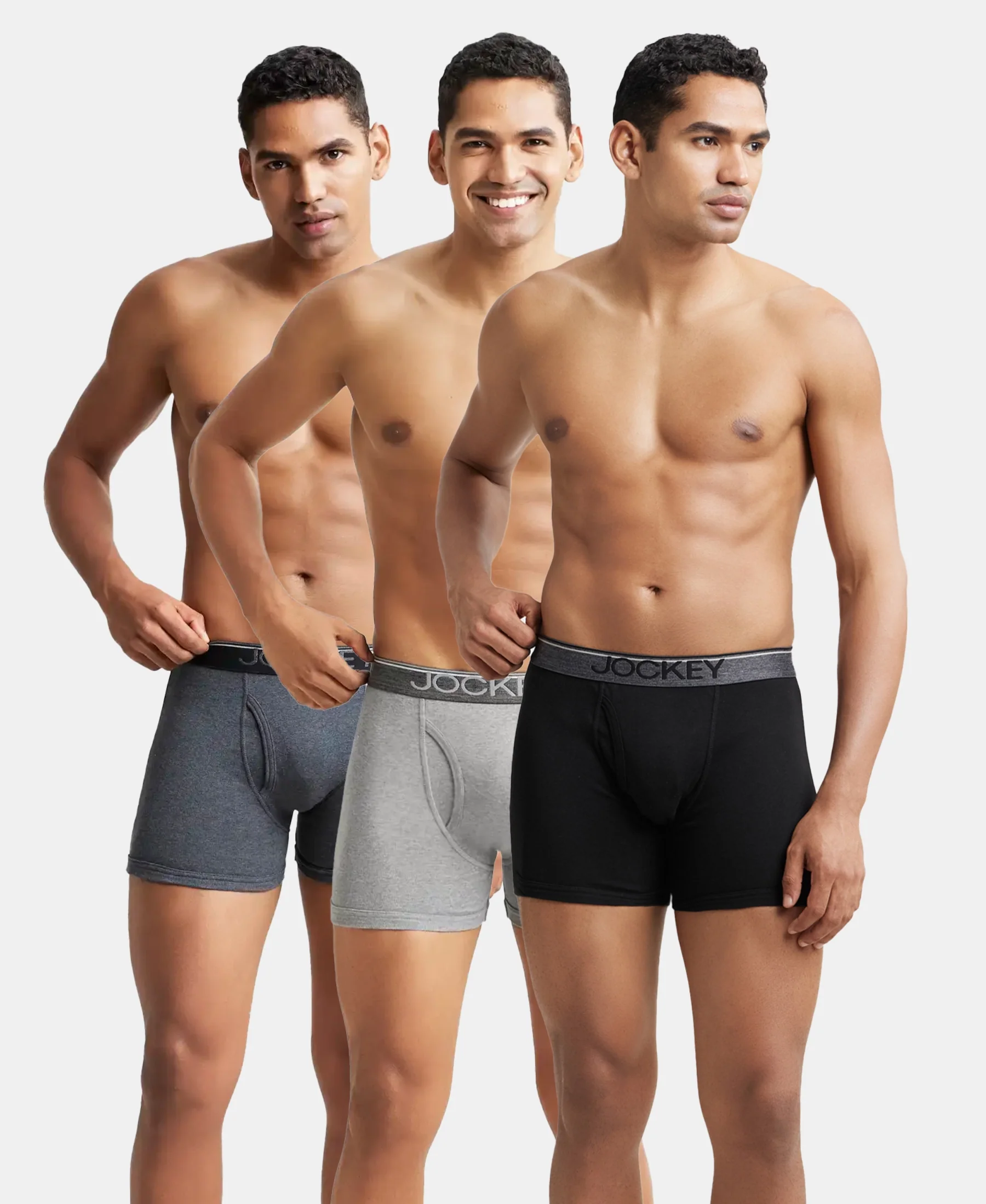 Super Combed Cotton Rib Solid Boxer Brief with Ultrasoft and Durable Waistband - Black/Charcoal Melange/Grey Melange (Pack of 3) - Image 5